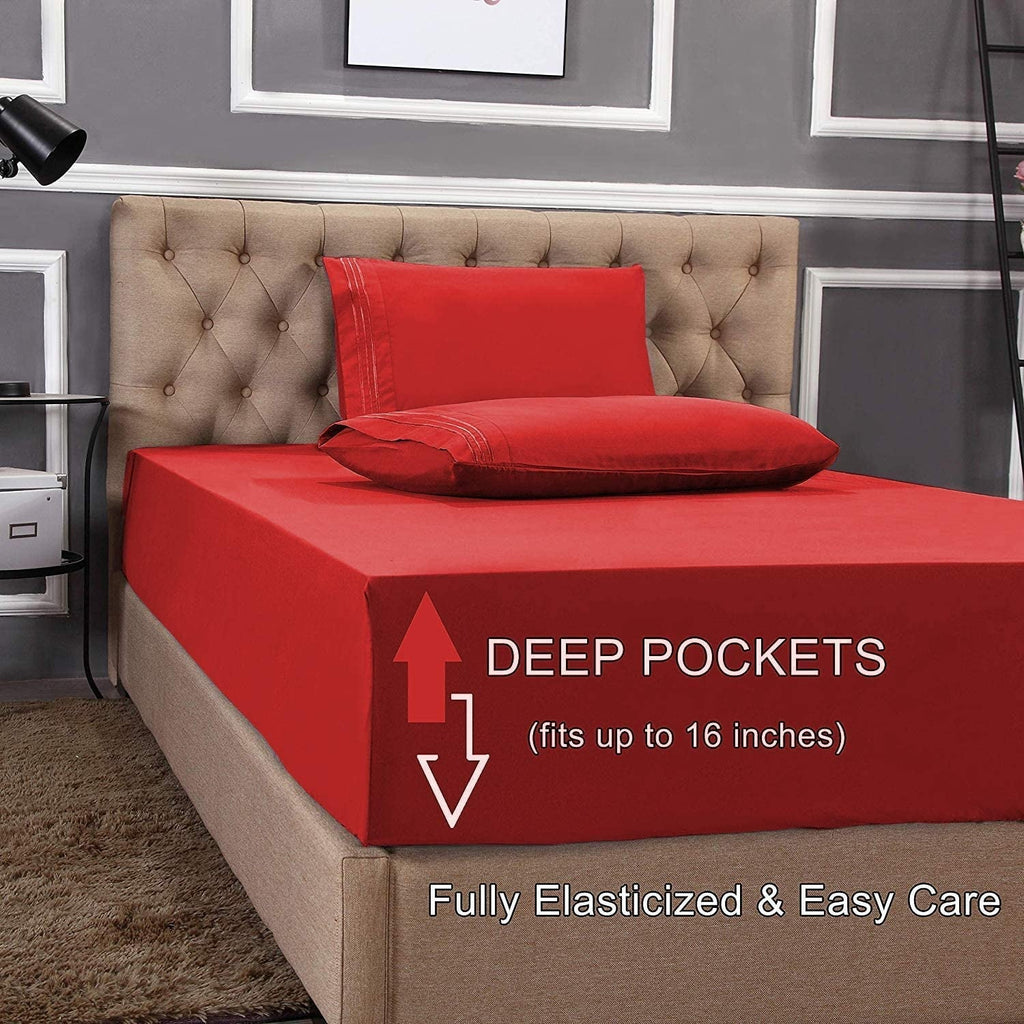 Breathable Luxury 1800 Series Microfiber Bed Sheets 6-Piece Set, Deep Pocket, Queen Black - Premium Ultra-Soft Pillowcase Pair for Sleeping Detail