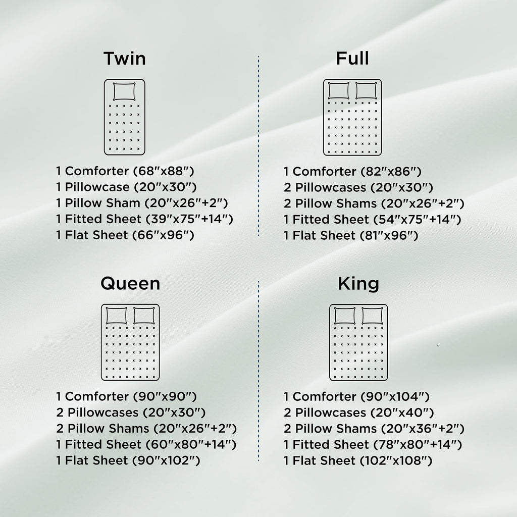 All-Season Queen Comforter Set Sage Green, 7 Pieces Lightweight Queen Bedding Sets, Contrasting Design - All-Season Down Alternative Comforter Insert Detail