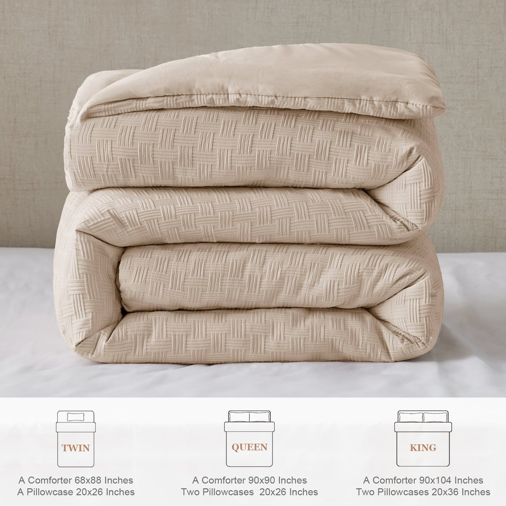 Fluffy Down Alternative 3-Piece Jacquard Braid Ultra Soft King Comforter Set, Luxury Reversible Microfiber Oversized Comforters Bedding Set w... - Luxurious Quilted Duvet Cover Set Detail