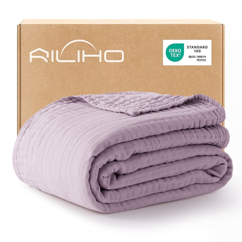 Lightweight Warm 100% Cotton Muslin Blanket Large 50" x 70", 6 Layers Lightweight and Breathable Throw Blankets for Couch, Soft Coolin... - Luxury Knitted Decorative Throw Blanket with Fringes - Default Title