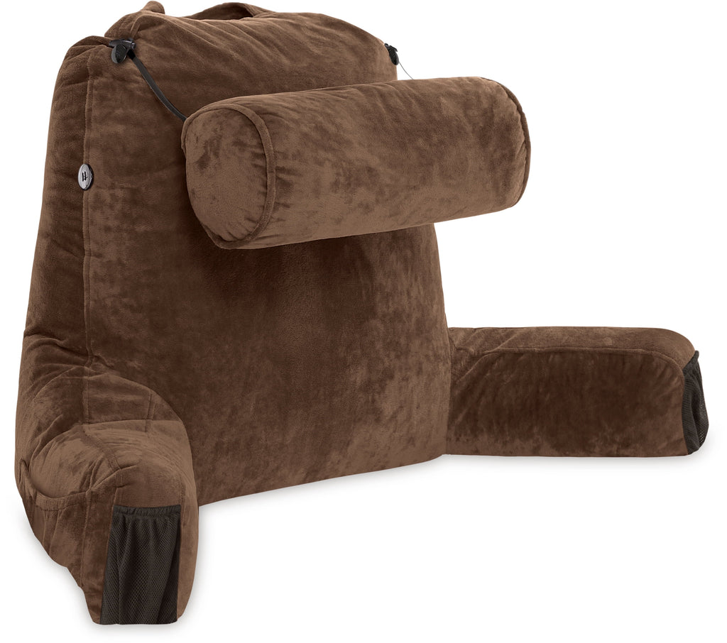 Ergonomic Memory Foam Medium Chocolate Brown, Backrest - Detach Neck Roll, Removable Cover - Hotel Quality Plush Sleeping Pillows Detail