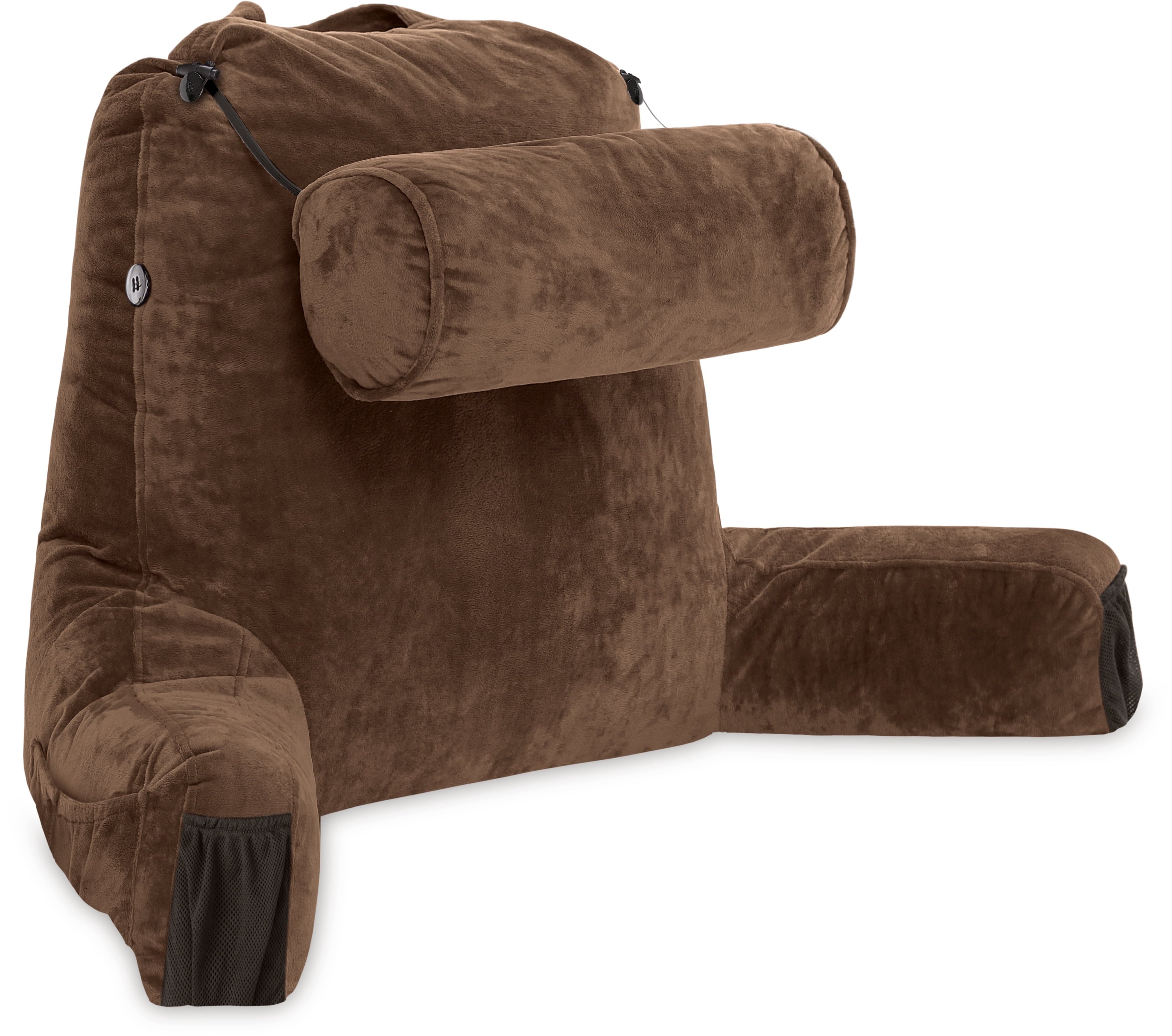 Ergonomic Memory Foam Medium Chocolate Brown, Backrest - Detach Neck Roll, Removable Cover - Hotel Quality Plush Sleeping Pillows Detail