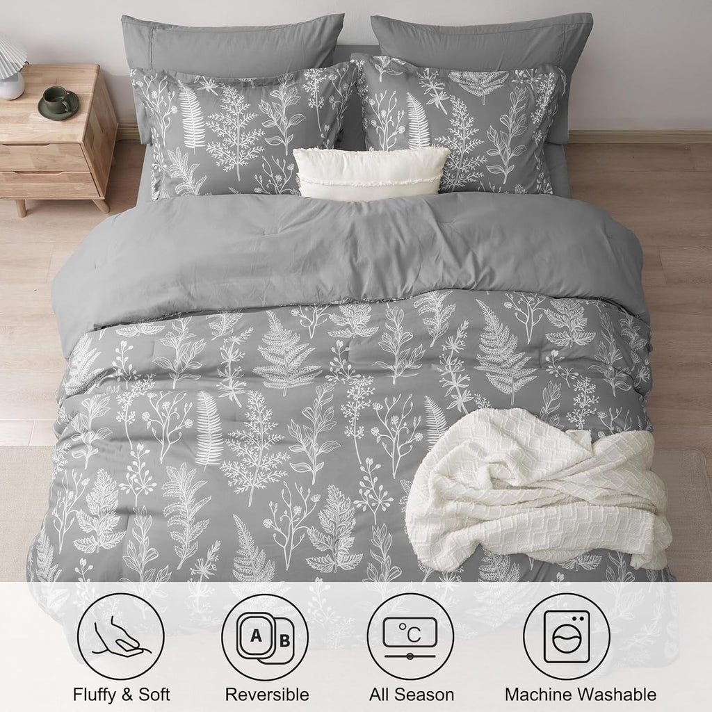 All-Season 7 Pieces Printed King Comforter Set, Lightweight Reversible Botanical Bedding Set Include Comforter, Pillow Shams, Fl... - All-Season Down Alternative Comforter Insert Detail