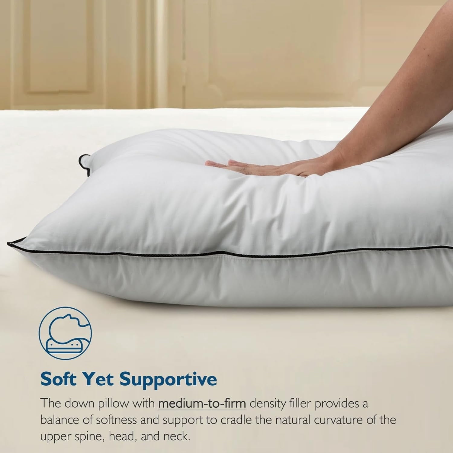 Hotel Collection Hypoallergenic 3‑Chamber Goose Feather Down Core Bed Pillows, Standard Size Set of 2, With Microfiber Surround, Soft-... - Orthopedic Shredded Foam Bed Pillow Set Detail
