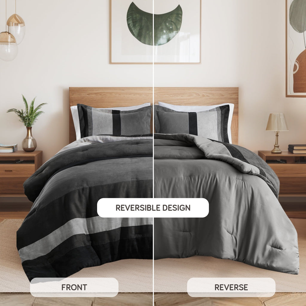 Fluffy Down Alternative Twin/Twin XL Comforter Set Black, 2 Pieces Faux Suede Comforters Twin/Twin XL Size, Pieced Bedding Comforters Sets, C... - Cloud-Like Soft Lightweight Bed Comforter Detail