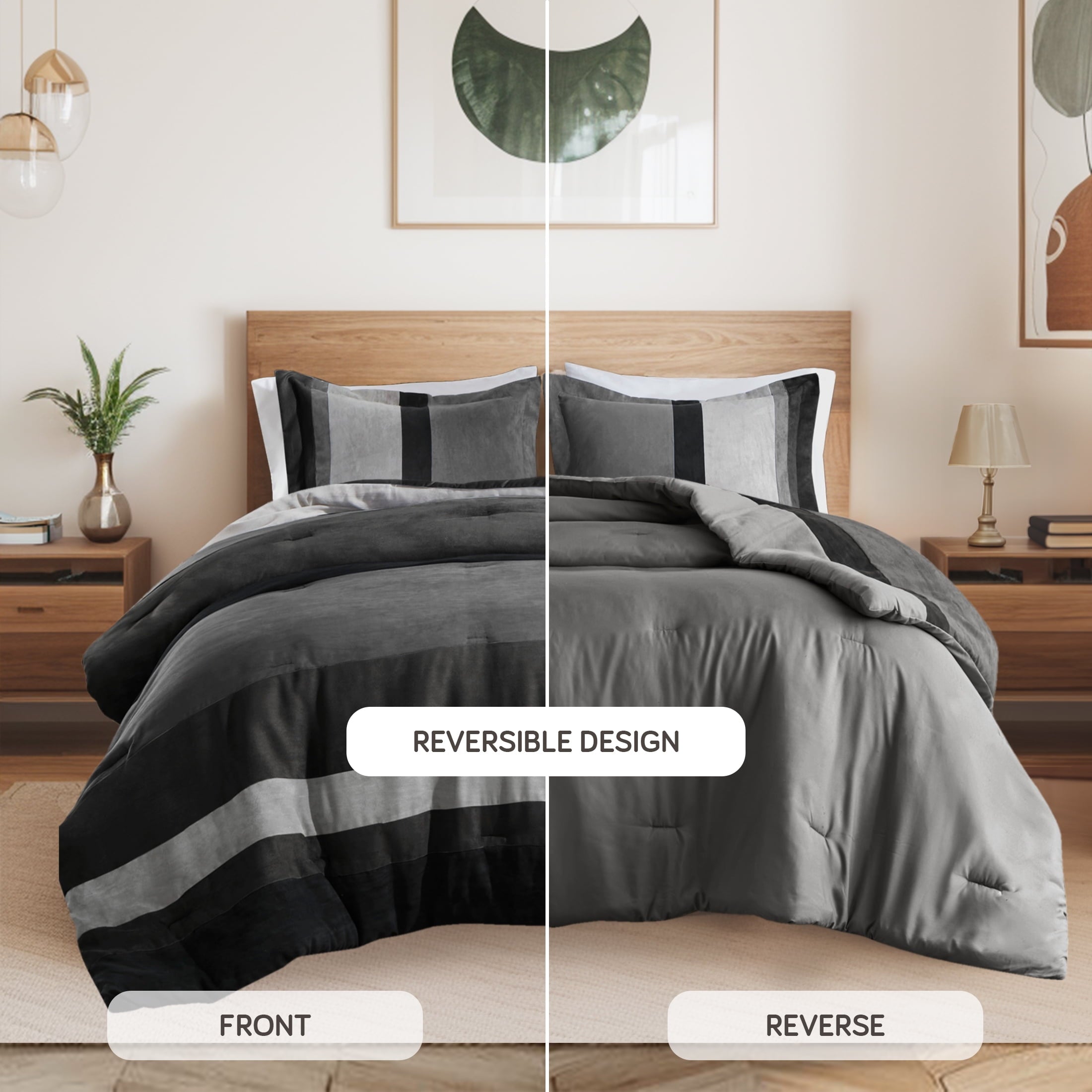 Fluffy Down Alternative Twin/Twin XL Comforter Set Black, 2 Pieces Faux Suede Comforters Twin/Twin XL Size, Pieced Bedding Comforters Sets, C... - Cloud-Like Soft Lightweight Bed Comforter Detail