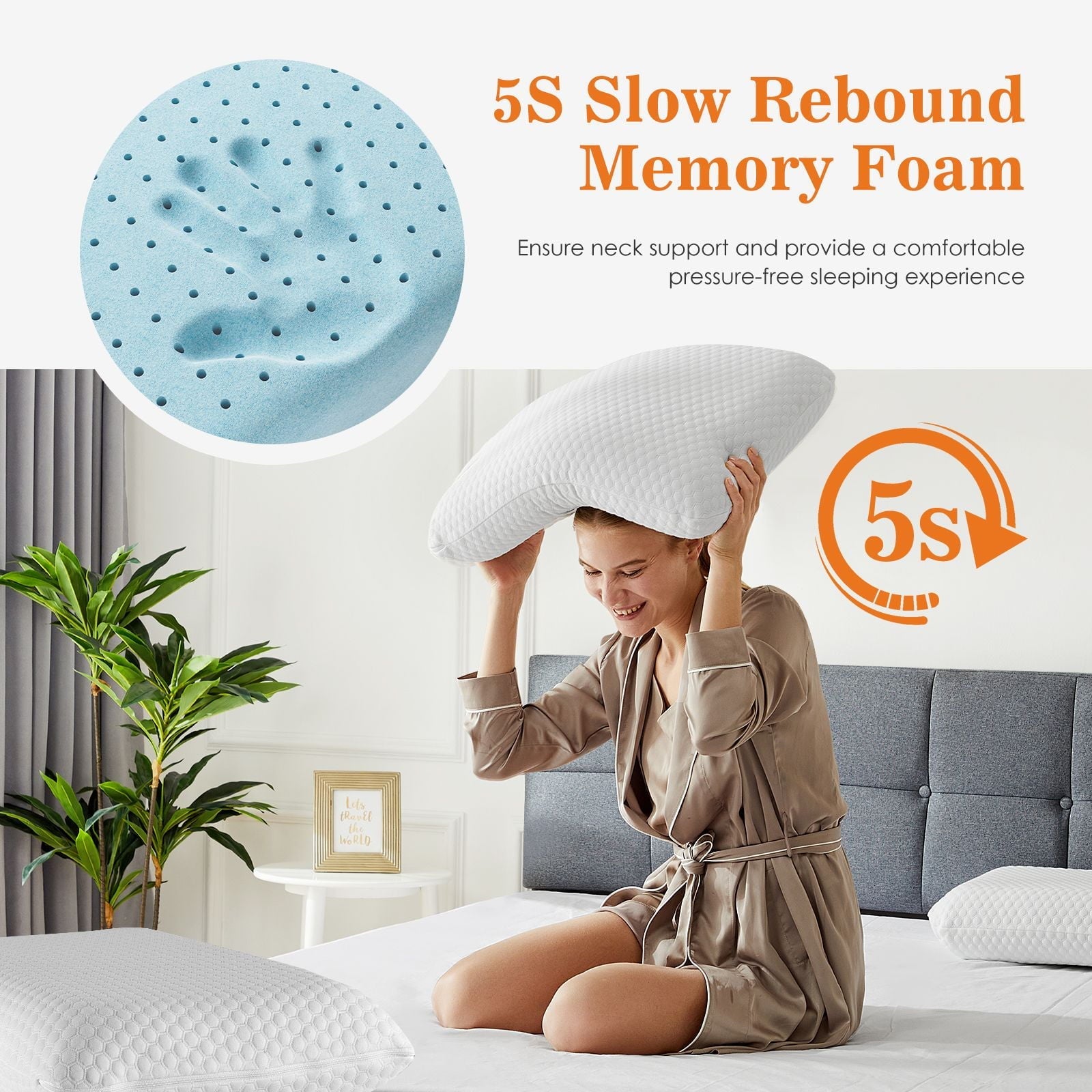Fluffy Shredded Memory Foam Pillow, Standard Size Pillows for Sleeping, Bed Pillow Soft and Comfortable, 1 Pack - Ergonomic Memory Foam Pillow for Neck Pain Support Detail