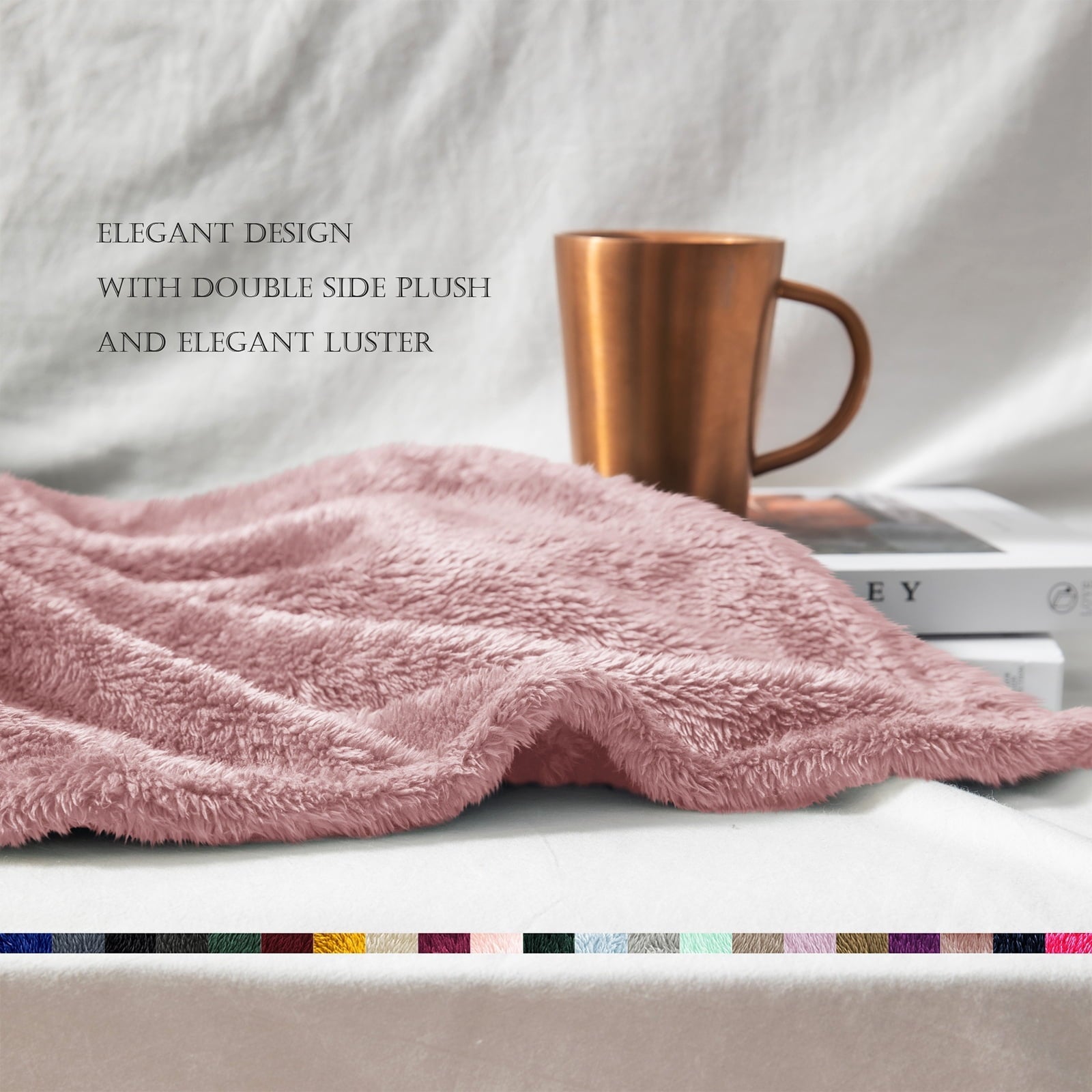 Reversible Sherpa Plush Fuzzy Large Fleece Throw Blanket (50" x 70", Dusty Pink)- Soft, Warm and Lightweight - Lightweight Plush Warm Blanket for All Seasons Detail