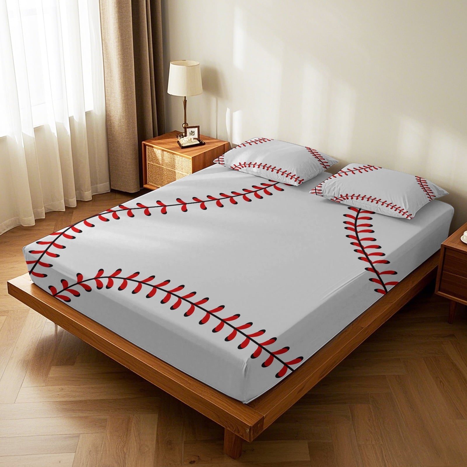Cooling Sateen Baseball Sheet Set Sports Theme Bedding Set for Kids 3D Baseball Pattern Bed Sheets Baseball Games Bed Sheet Set Room... - Cooling Hotel Quality Bedding Sheets and Pillowcases Detail