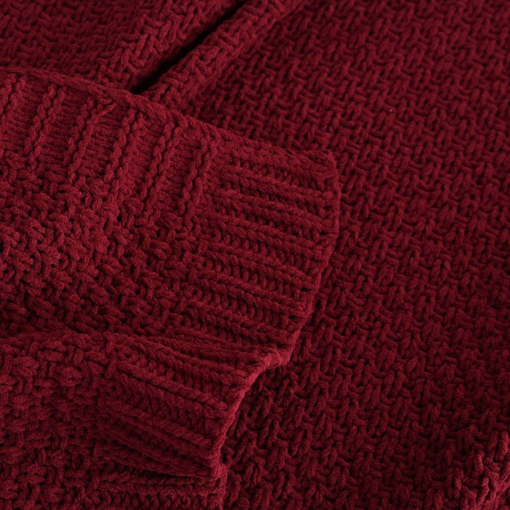 Super Soft Flannel Chenille Knit Super Soft Oversized Throw Blanket, Merlot Wine - Cozy Fleece Throw Blanket for Couch & Bed Detail