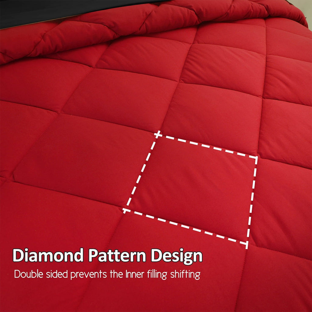 Hypoallergenic Cloud 7 Piece Reversible Queen Comforter Set - Red Quilted Down Alternative Bedding All Season Super Soft Microfiber Bed in... - All-Season Down Alternative Comforter Insert Detail