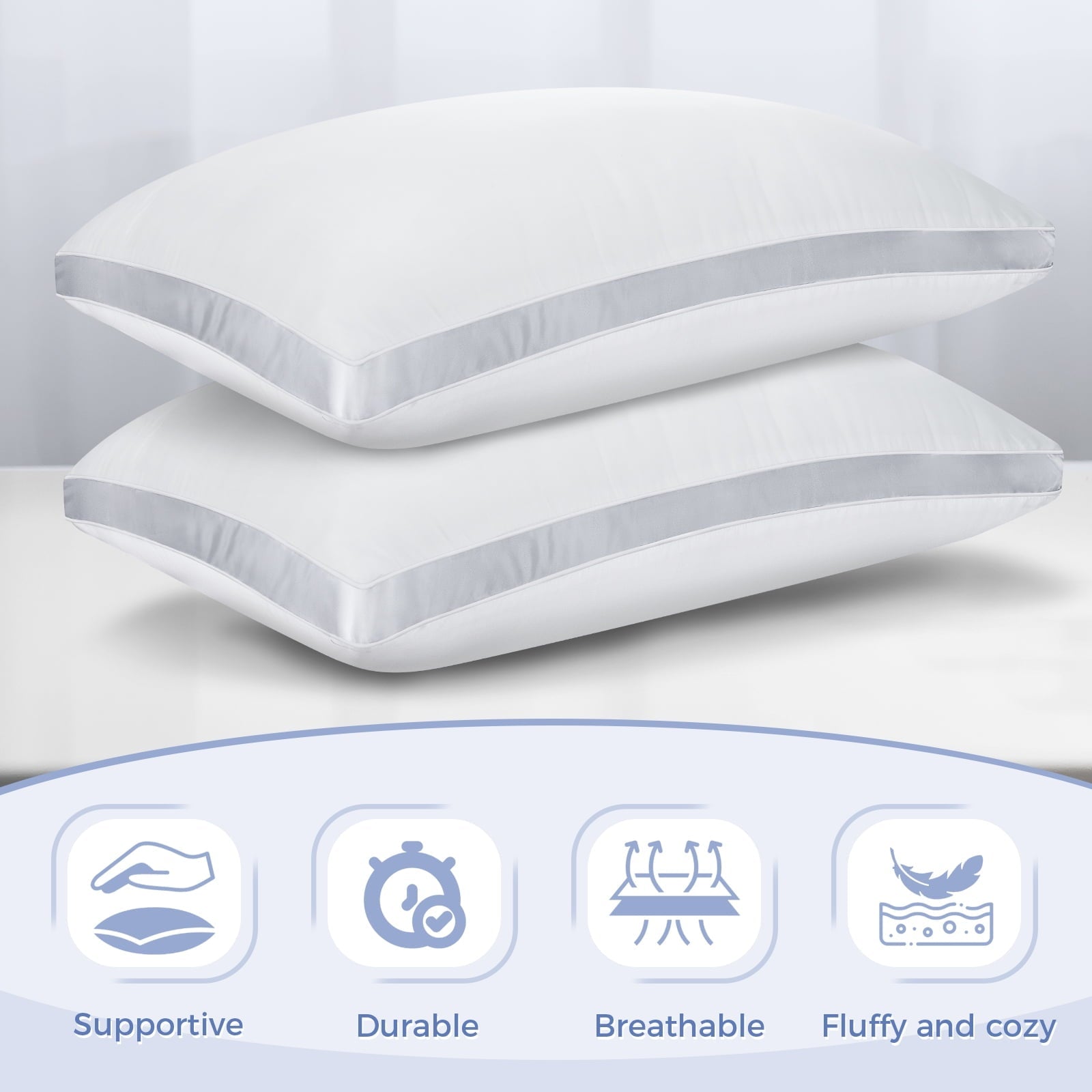 Orthopedic Support Bed Pillows King Size Set of 2, Luxury Hotel Quality,Fluffy and Supportive Gusseted Bed Pillows for Side, Back, or St... - Ergonomic Memory Foam Pillow for Neck Pain Support Detail