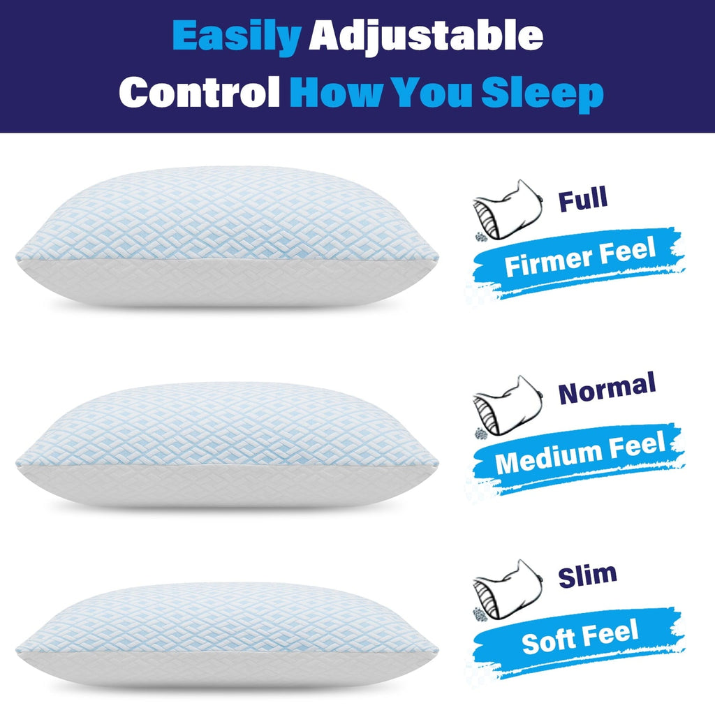 Orthopedic Support Cooling Bed Pillows for Sleeping Shredded Memory Foam Pillows Queen Size Set of 2 Pack - Orthopedic Shredded Foam Bed Pillow Set Detail