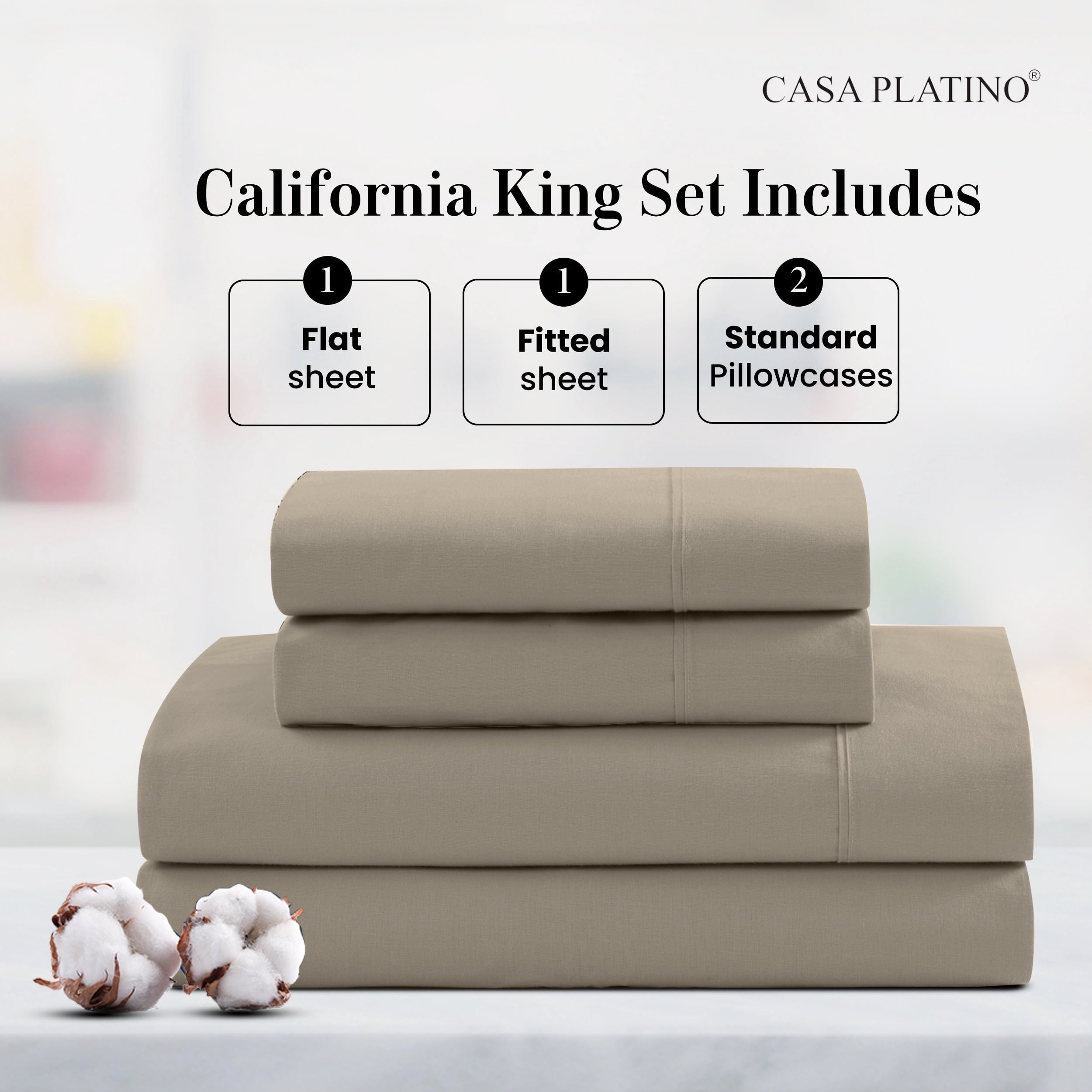 Cooling Sateen 100% Cotton Sheets Set – 4 Piece Cal King Bed Sheet, Soft & Comfy All Season Breathable Percale Weave, 15” Snug Fit D... - Luxury Bed Sheet Set with Deep Pockets Detail
