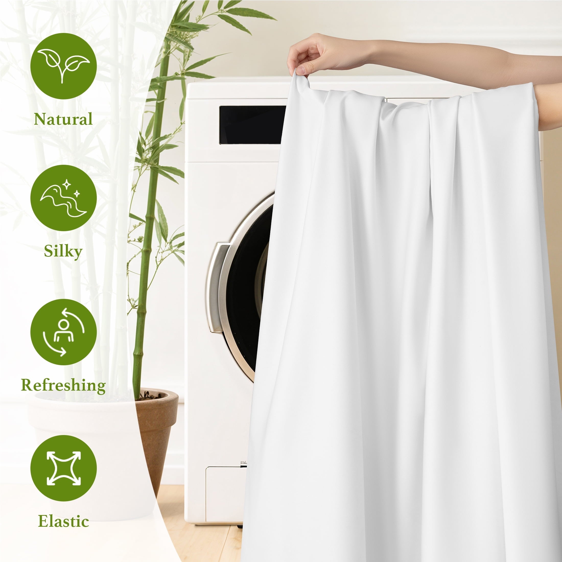 Breathable Luxury Bamboo Sheets Set, 4-Piece Queen Sheet Set with 16" Deep Pockets, Soft and Breathable Bed Sheets, White - Premium Ultra-Soft Pillowcase Pair for Sleeping Detail