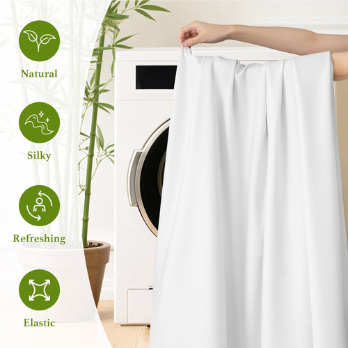 Breathable Luxury Bamboo Sheets Set, 4-Piece Queen Sheet Set with 16" Deep Pockets, Soft and Breathable Bed Sheets, White - Premium Ultra-Soft Pillowcase Pair for Sleeping Detail