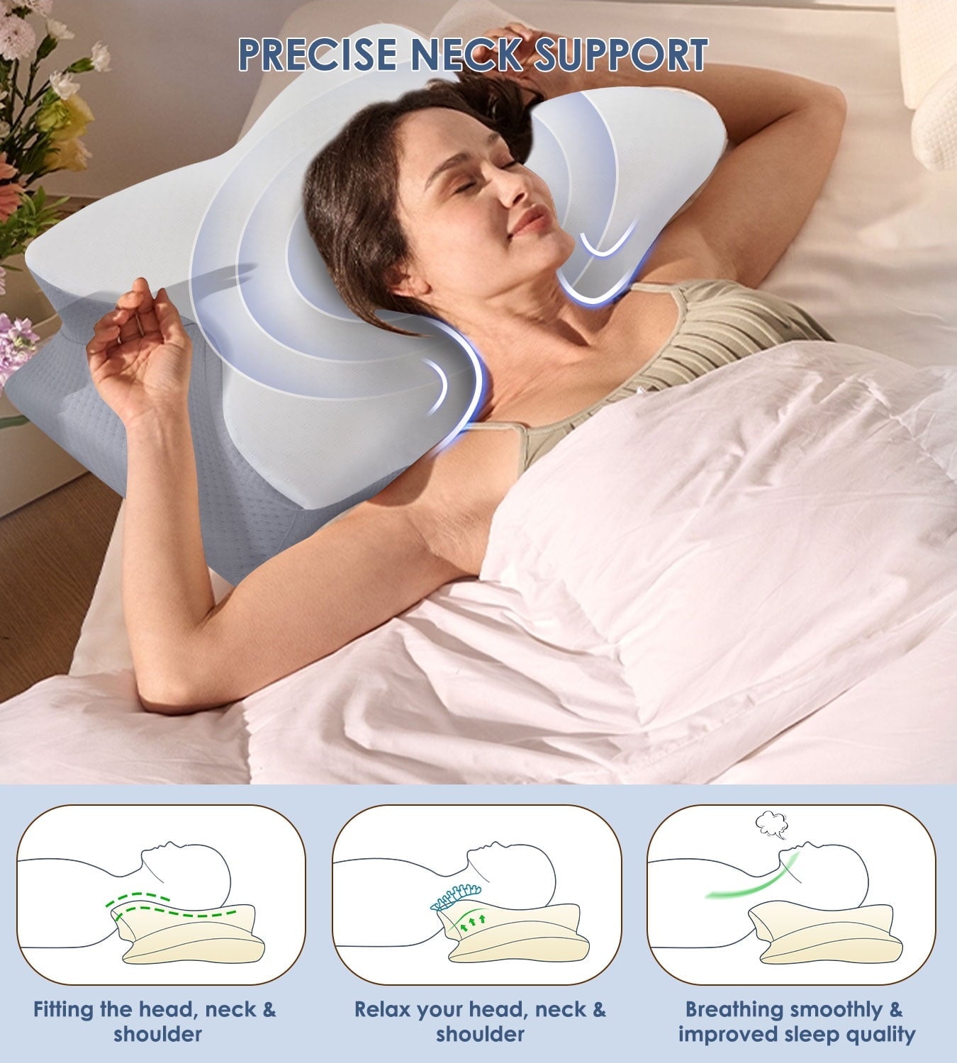 Fluffy Shredded Cervical Pillow for Neck Pain Relief, Contour Memory Foam Pillows, Odorless Ergonomic Neck Pillow Adjustable Orthoped... - Orthopedic Shredded Foam Bed Pillow Set Detail