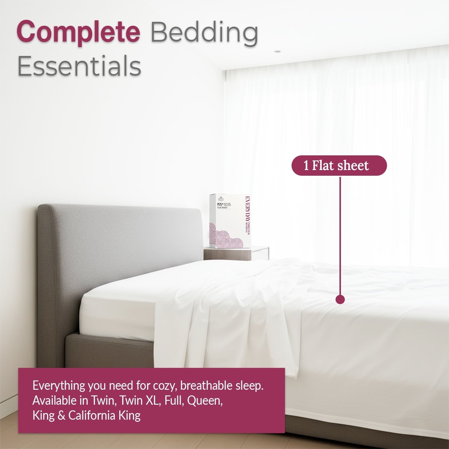 Wrinkle-Resistant 100% Organic Cotton Percale Flat Sheet Twin Size - 1 PC Flat Sheet, White - Crisp, Cool and Strong Bed Linen, Top She... - Luxury Bed Sheet Set with Deep Pockets Detail