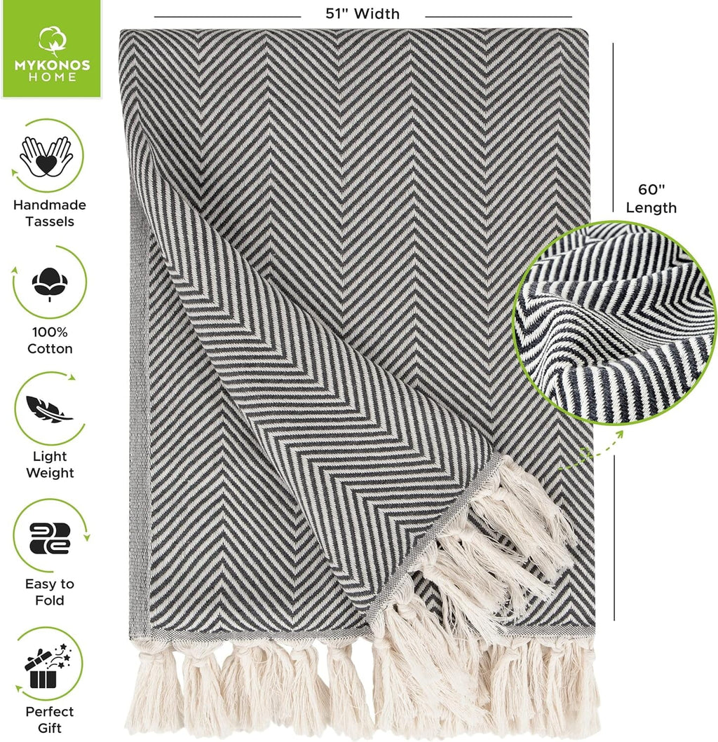 Lightweight Warm Turkish Cotton Throw Blanket & Beach Towel, 60"x70" Boho Decorative Blanket for Couch, Bed, Sofa & Outdoor, Lightweig... - Luxury Knitted Decorative Throw Blanket with Fringes Detail