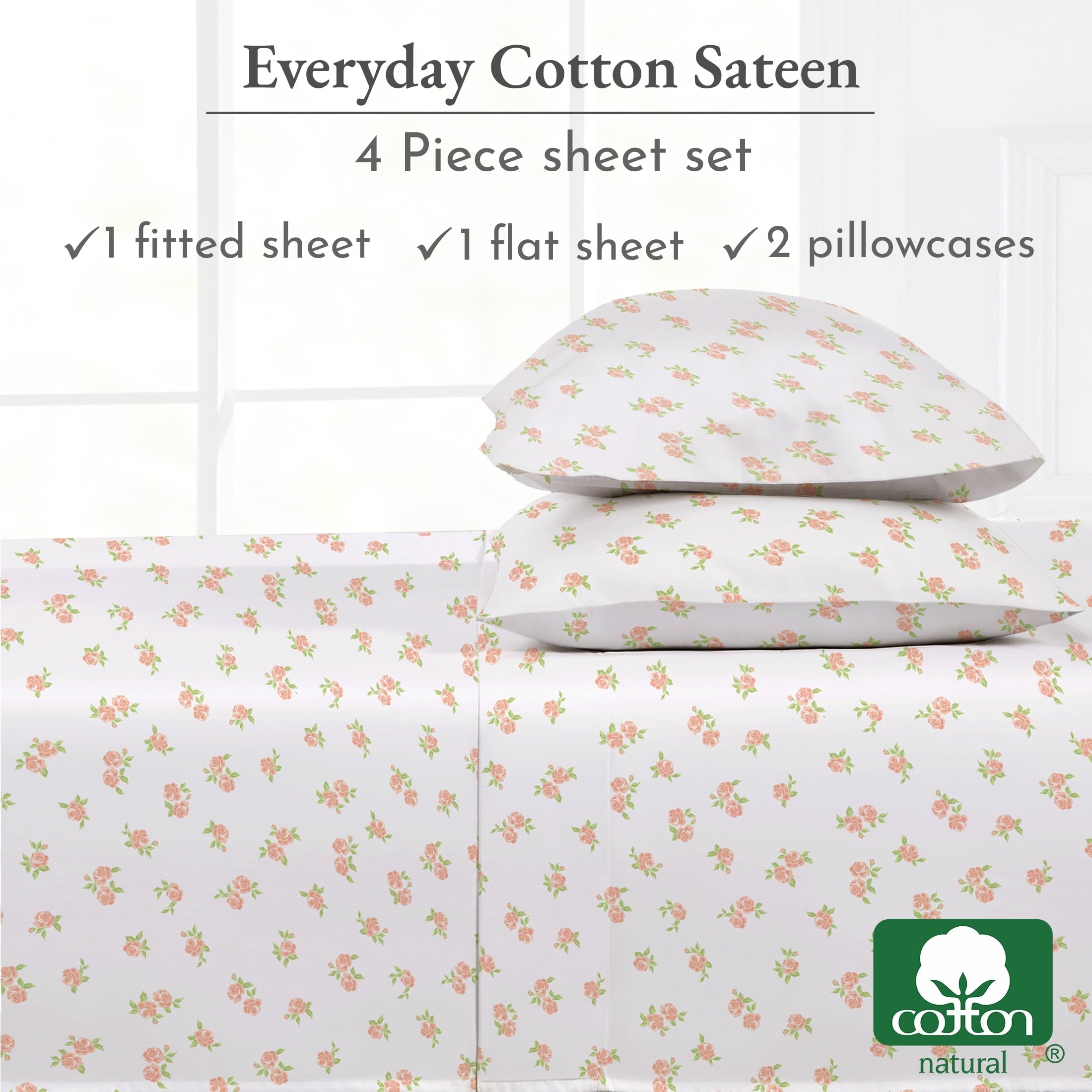 Premium Egyptian Cotton 4 Piece Printed Floral Bed Sheets Queen Size Set - 100% Cotton Sheets Queen, Soft Sateen Bedsheets, Deep Pocket Queen... - Luxury Bed Sheet Set with Deep Pockets Detail
