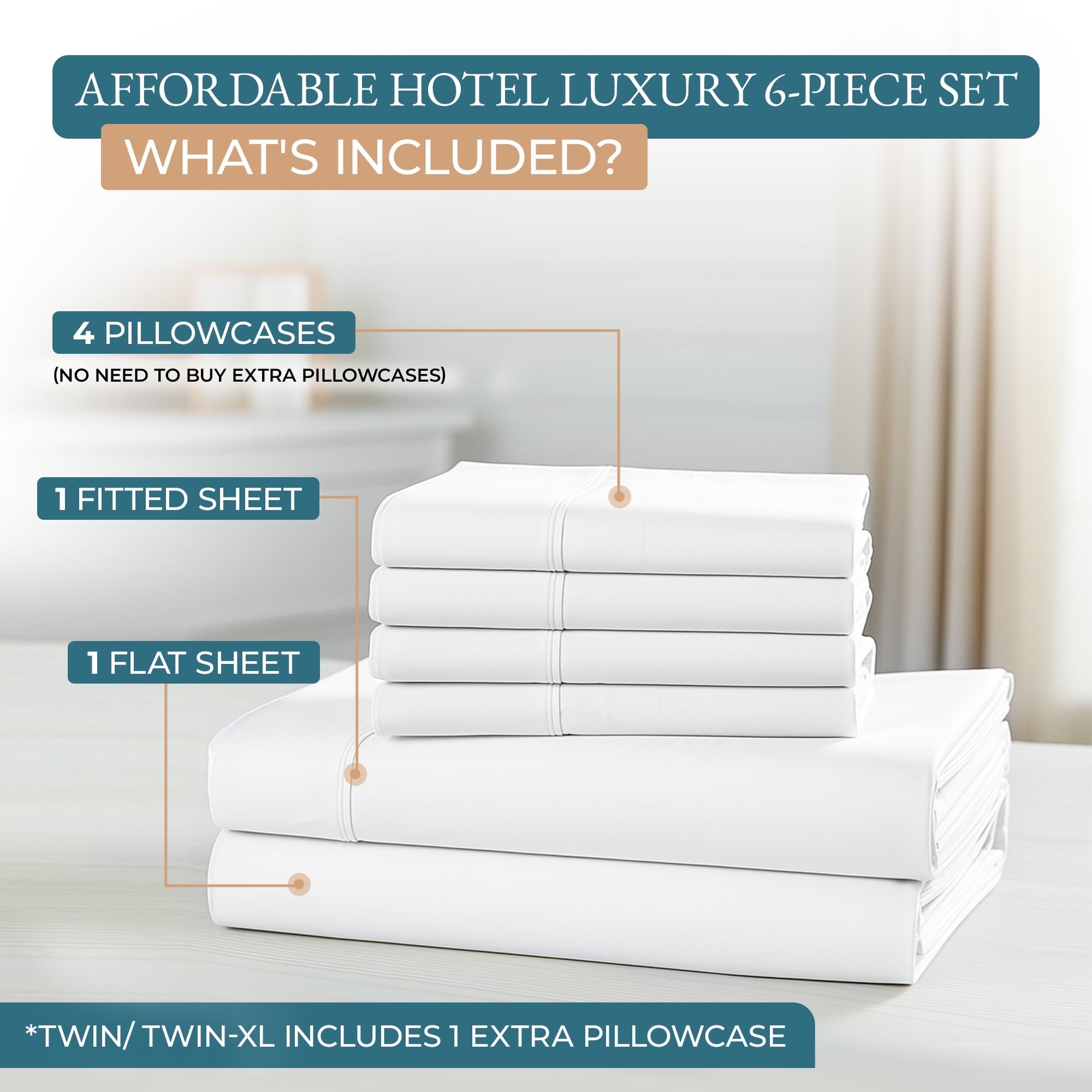 Premium Egyptian Cotton Bed Sheets Set – 6 Piece, 600 Thread Count, 100% Cotton Sheets, Hotel Luxury Sateen Finish, 15" Deep Pocket, Easy to ... - Premium Ultra-Soft Pillowcase Pair for Sleeping Detail