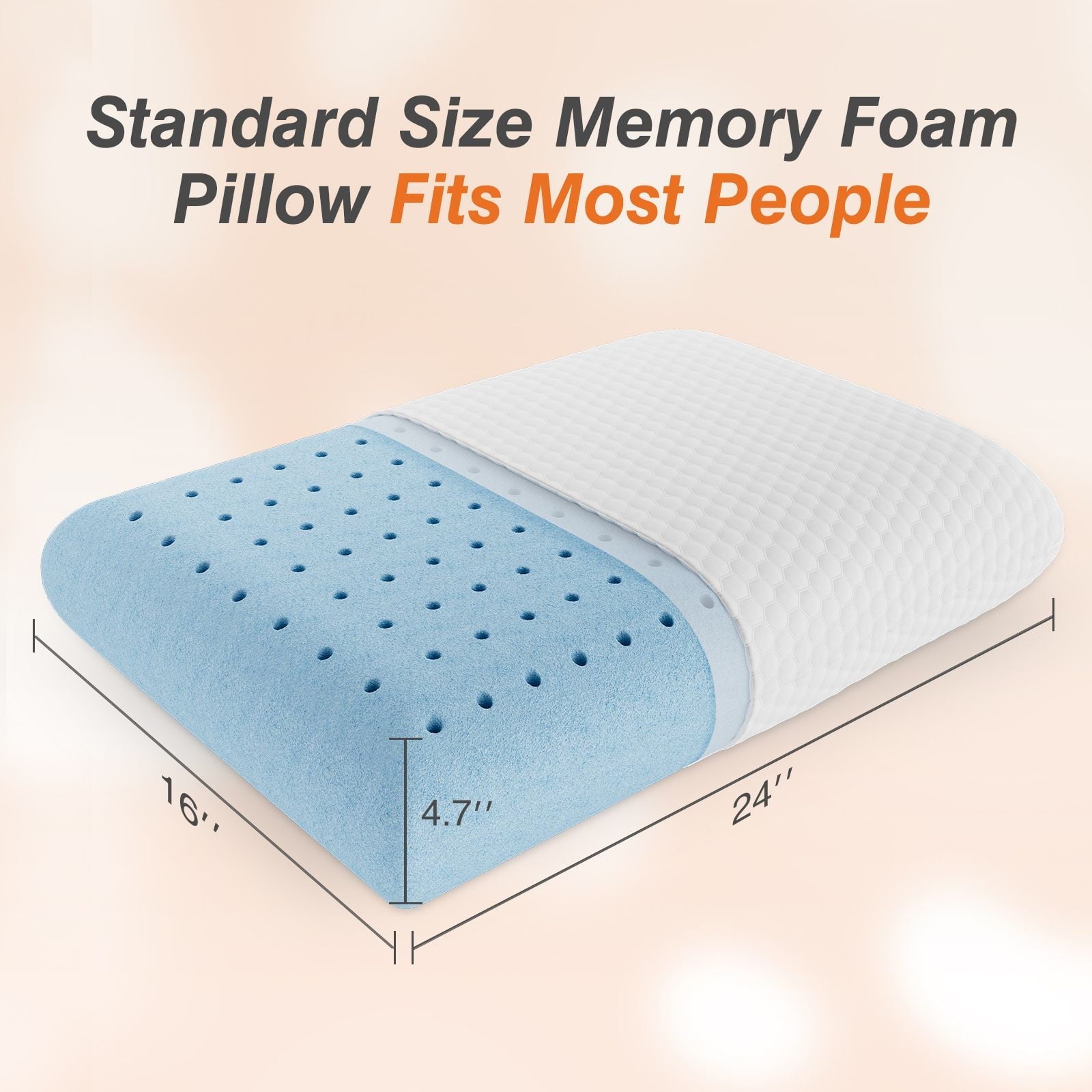 Fluffy Shredded Memory Foam Pillow, Standard Size Pillows for Sleeping, Bed Pillow Soft and Comfortable, 1 Pack - Ergonomic Memory Foam Pillow for Neck Pain Support Detail
