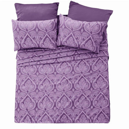 Cooling Sateen Paisley Printed Queen Bed Sheets Set, Microfiber 6 Piece Bedding Set - Purple - Cooling Hotel Quality Bedding Sheets and Pillowcases Detail