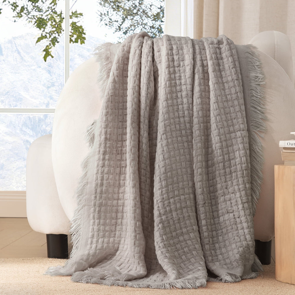 Cozy Fleece Knitted Throw Blanket with Fringes for Couch, Soft and Warm Textured Throw for All Season, Lightweight Breathable Roo... - Lightweight Plush Warm Blanket for All Seasons Detail