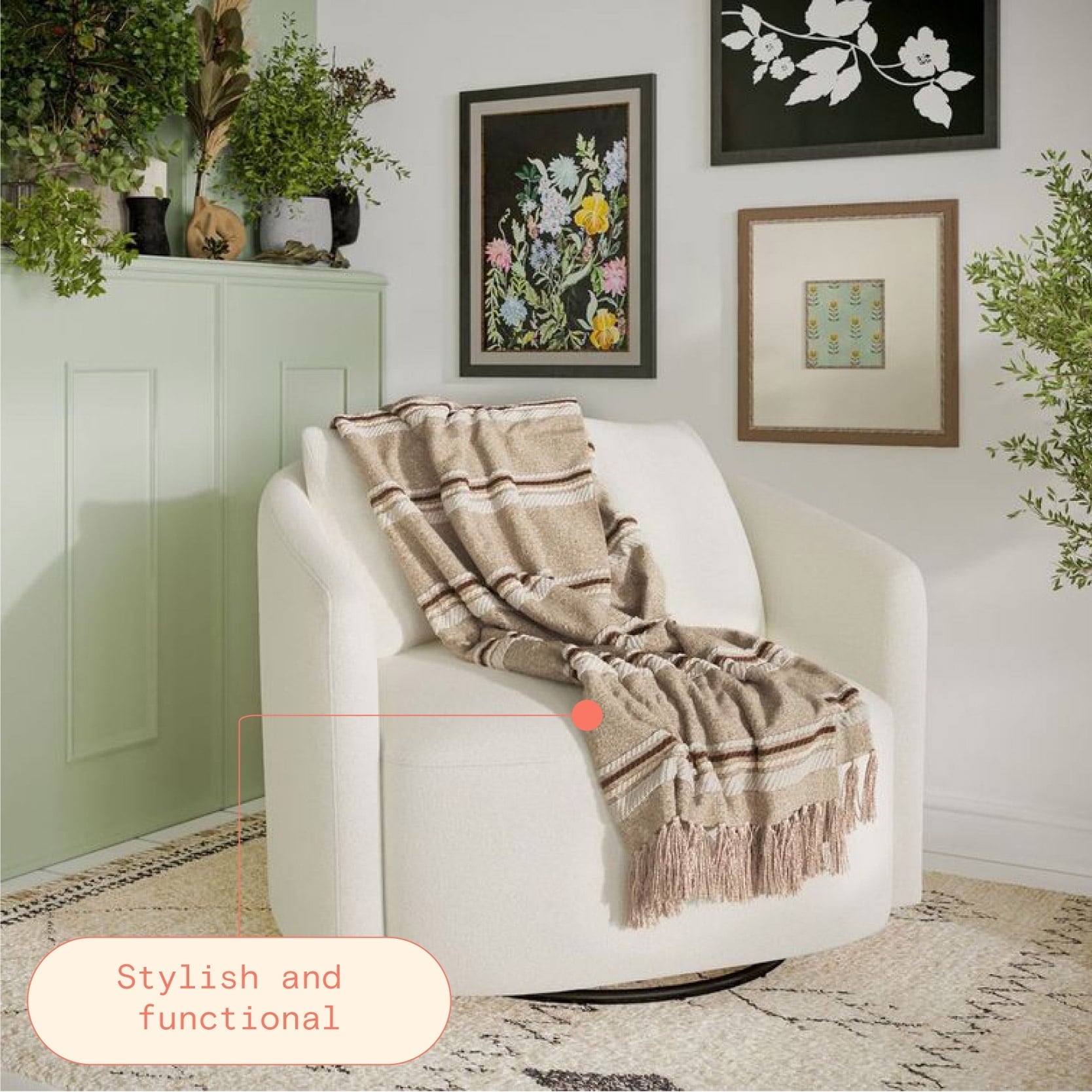 Lightweight Warm 60" x 50" Cozy Striped Porcini Chenille Throw - Super Soft Reversible Sherpa Flannel Blanket Detail