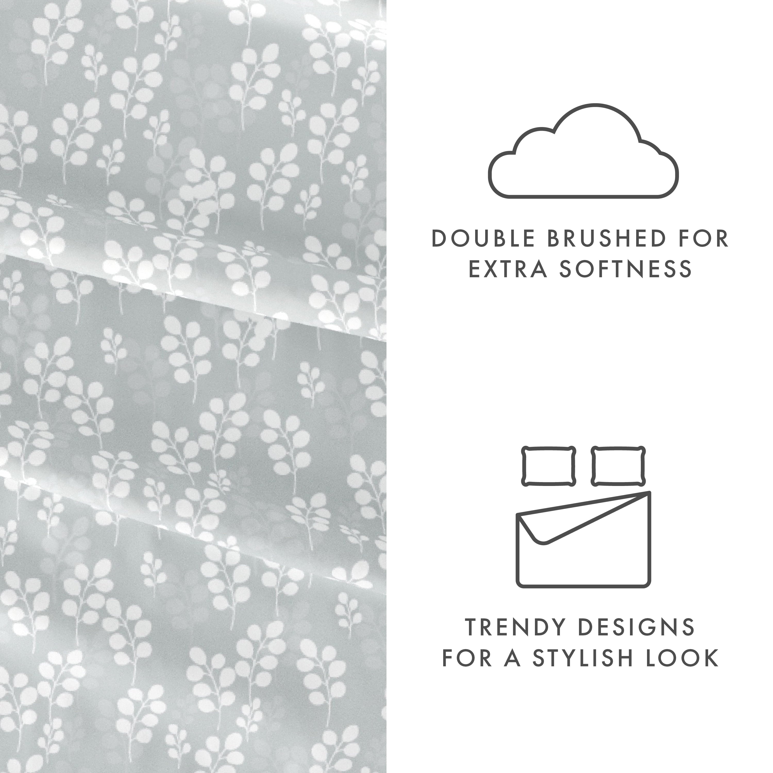 Premium Egyptian Cotton 4 Piece Pattern Microfiber Bed Sheets Set, Gray Wheat, Full - Cooling Hotel Quality Bedding Sheets and Pillowcases Detail