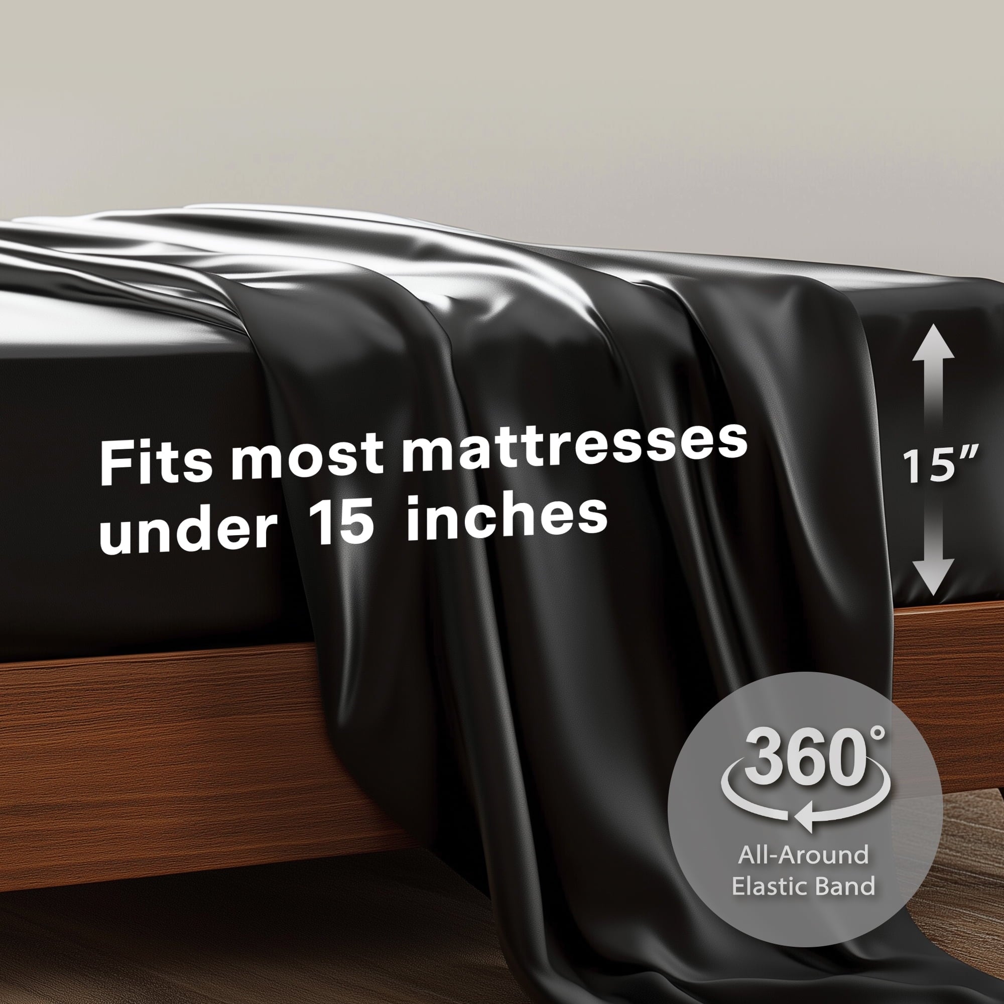 Breathable Luxury Queen Silk Black Bed Sheet Set,4 Pieces 1800 Microfiber 2 Pillowcase 20"x30" - Luxury Bed Sheet Set with Deep Pockets Detail
