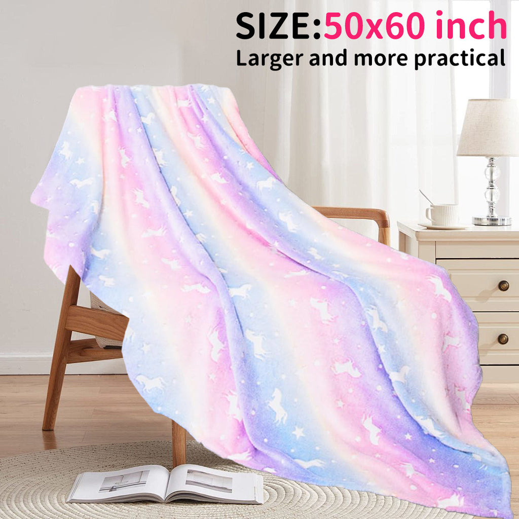 Super Soft Flannel Glow in The Dark Pony Blanket for Kids, 50"x60" Soft Cozy Luminous Flannel Blanket, Christmas Birthday Gift for Girls... - Super Soft Reversible Sherpa Flannel Blanket Detail