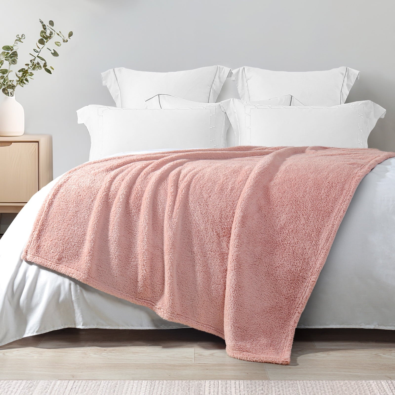 Cozy Fleece Soft Fleece Throw Blanket for Couch, Super Soft Velvet Plush Bed Blanket, 50x60 Inches, Pink - Luxury Knitted Decorative Throw Blanket with Fringes Detail