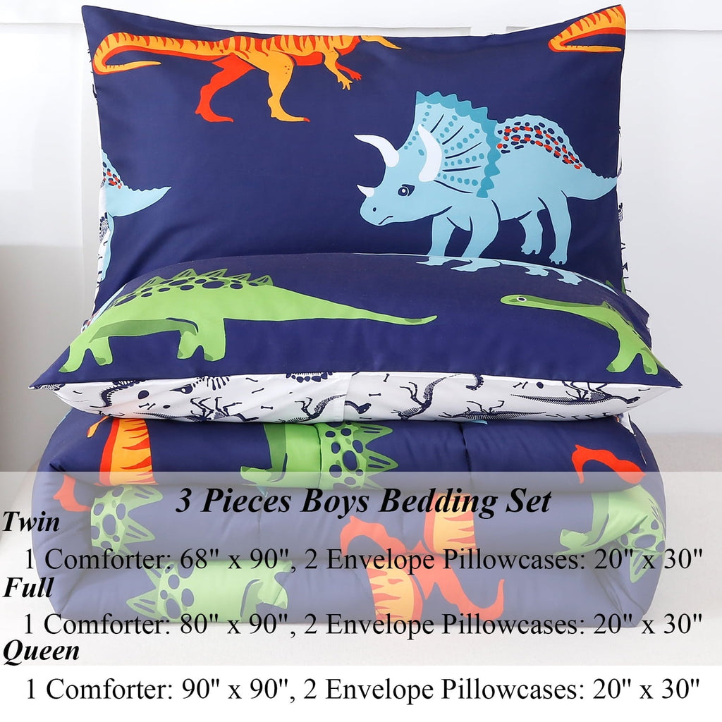 Hypoallergenic Cloud 3 Pcs Dinosaur Twin Size Bedding Sets for Boys, Dinosaur Printing Boys Comforter Set, Blue and White Reversible Bed C... - All-Season Down Alternative Comforter Insert Detail