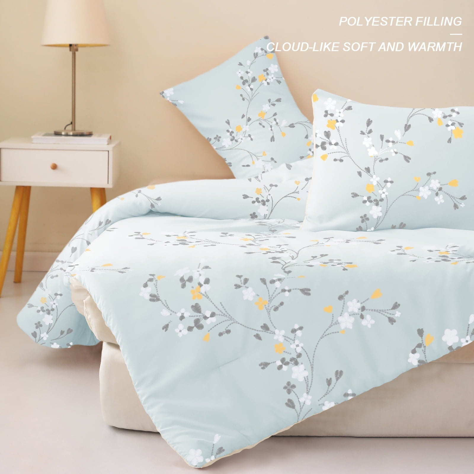 Luxurious Quilted 3-Piece Floral King Size Comforter Set, Microfiber Bedding Down Alternative Comforter for All Seasons with 2 Pillow S... - Luxurious Quilted Duvet Cover Set Detail
