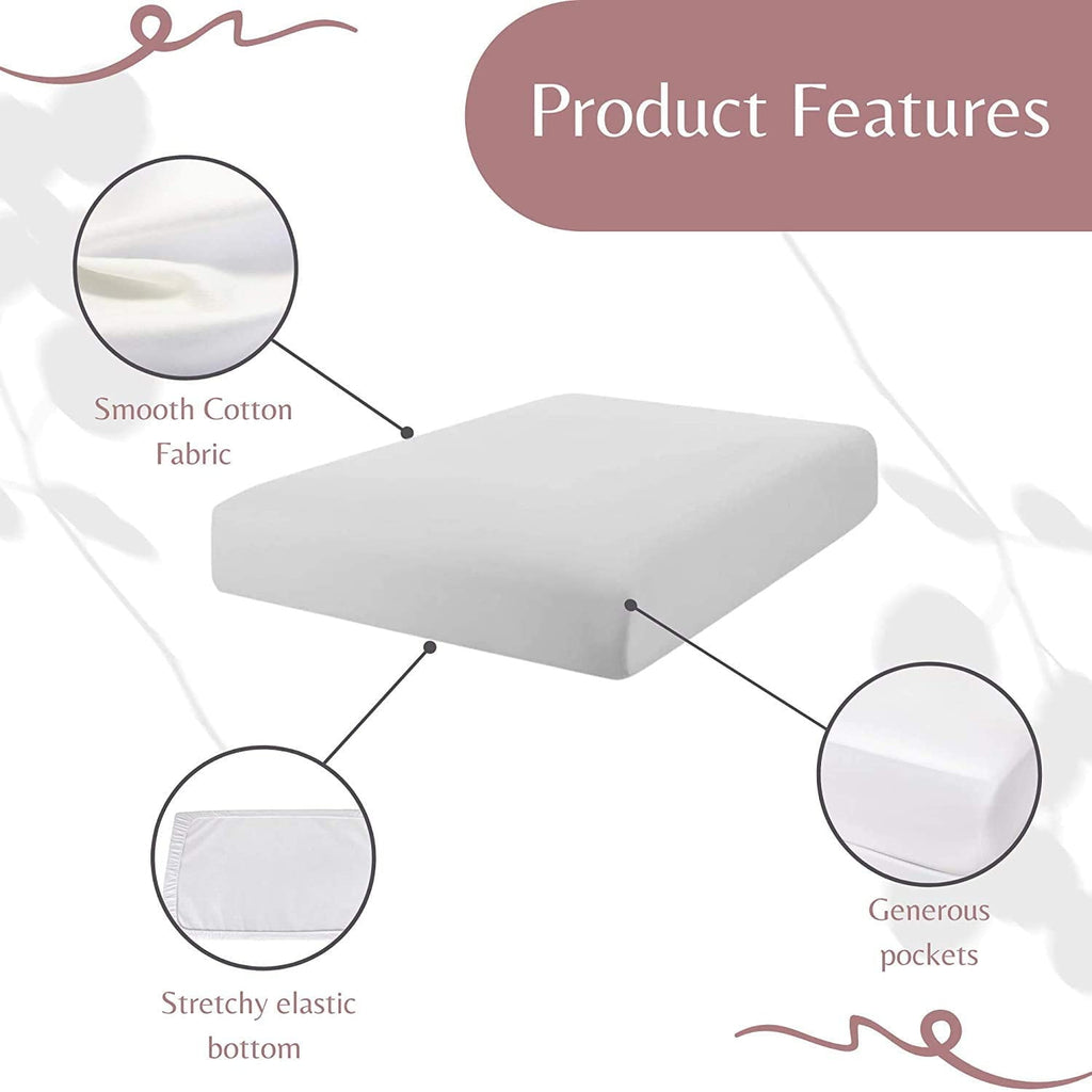 Wrinkle-Resistant Luxurious Hotel Quality Crib Fitted Sheet – 100% Cotton – Ultra Soft, Skin-Friendly & Hypoallergenic – Deep Pocket Fi... - Breathable Egyptian Cotton Flat & Fitted Sheets Detail