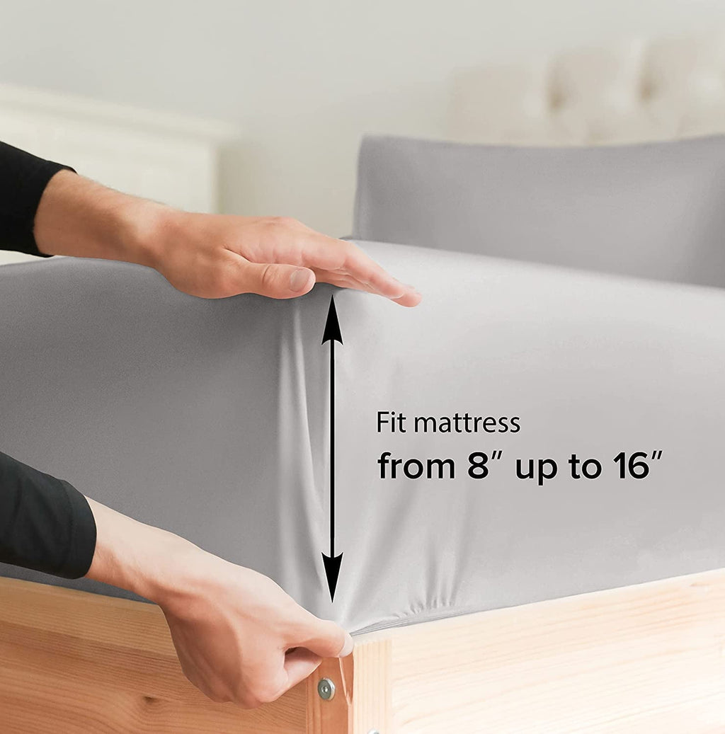 Ultra-Soft 4-Piece 400 Thread Count Cotton Sheet Set - King Size 100% Cotton Sateen Bed Sheets Fits 18"-24" Mattresse... - Cooling Hotel Quality Bedding Sheets and Pillowcases Detail