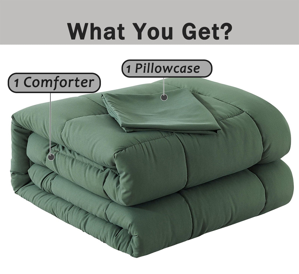 Hypoallergenic Cloud 3-Piece Twin Size Comforter Set, Green Down Alternative Reversible Bedding Set, All-Season Quilted Soft Comforter wit... - All-Season Down Alternative Comforter Insert Detail