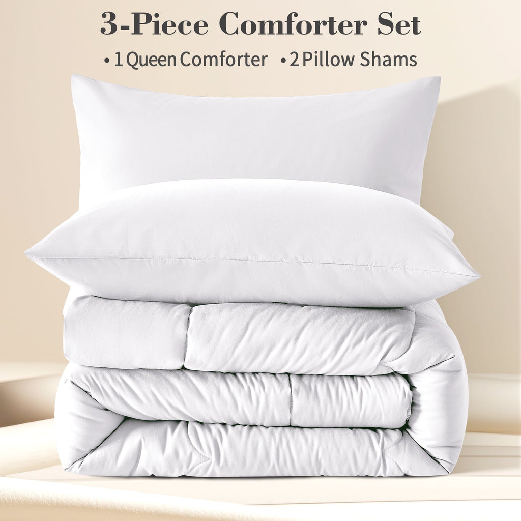 Luxurious Quilted 3-Piece Queen Comforter Set - All-Season Down Alternative Bedding Bundle with 2 Pillow Shams, Premium Soft Bedding Se... - Luxurious Quilted Duvet Cover Set Detail