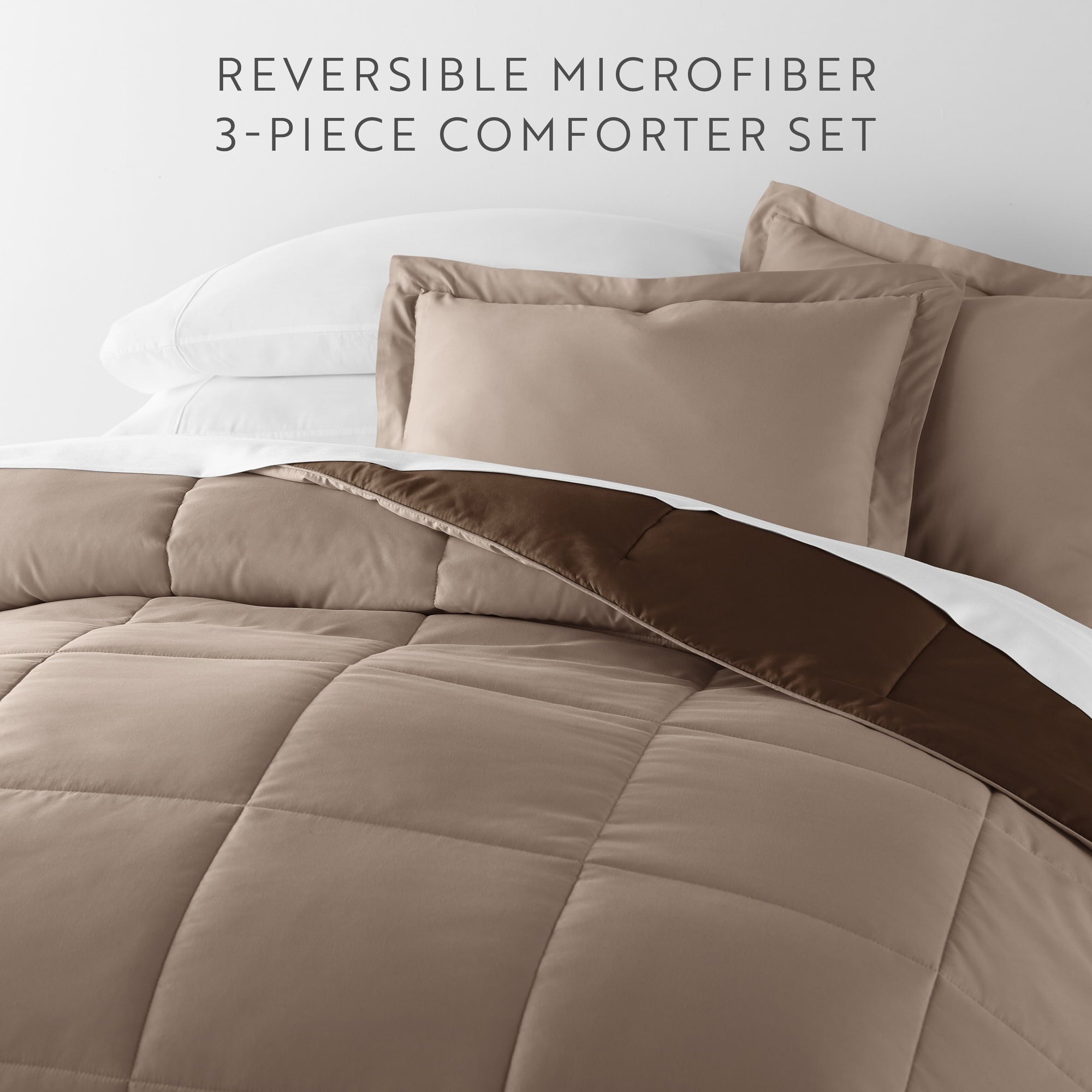 All-Season All Season Reversible Comforter Set Breathable Cool in Taupe & Chocolate Brown Full/Queen Size Bedding - All-Season Down Alternative Comforter Insert Detail