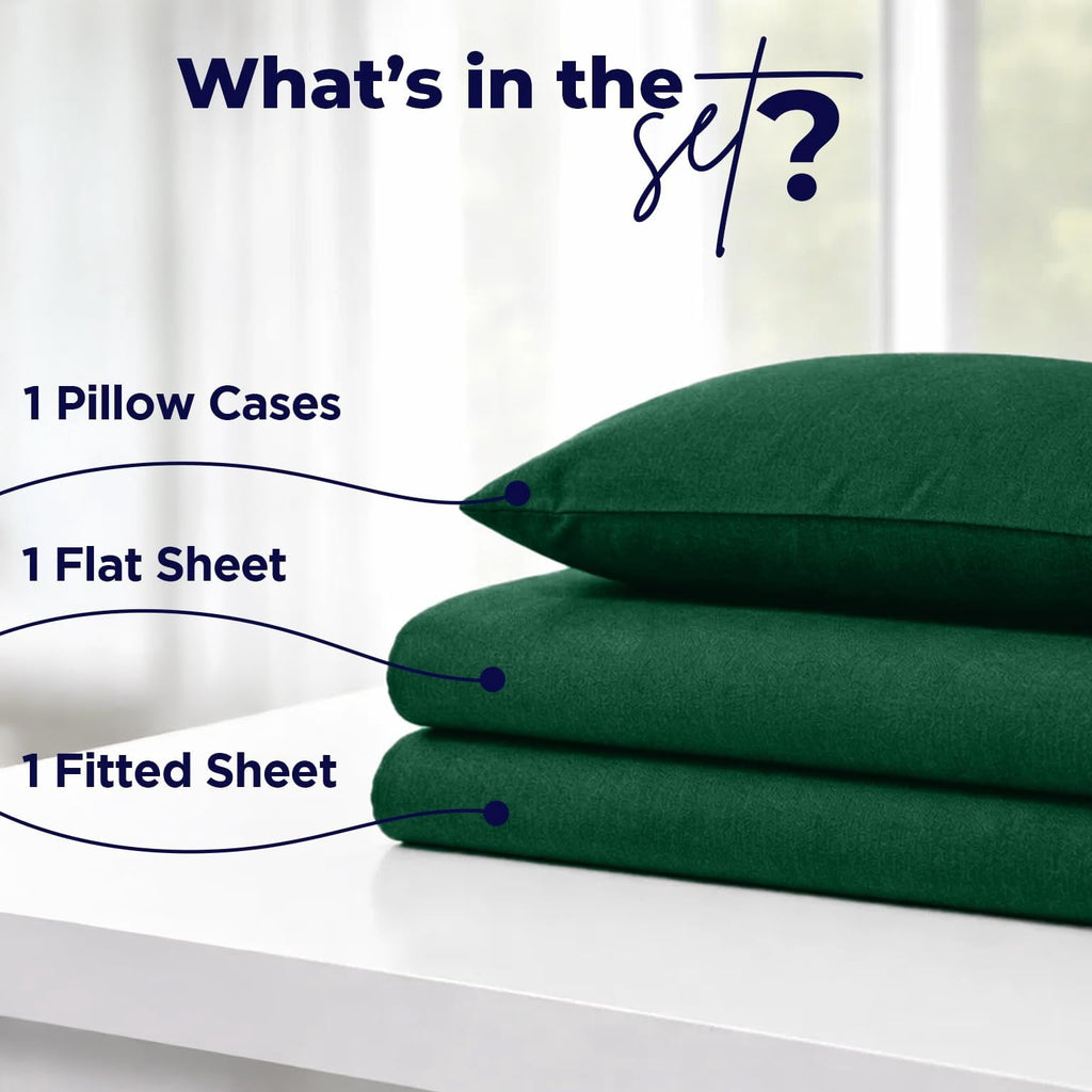 Premium Egyptian Cotton Bed Sheet Set Twin 3 Piece Hunter Green Breathable Soft Cotton Jersey Sheets with Deep Pockets, Unisex - Premium Ultra-Soft Pillowcase Pair for Sleeping Detail