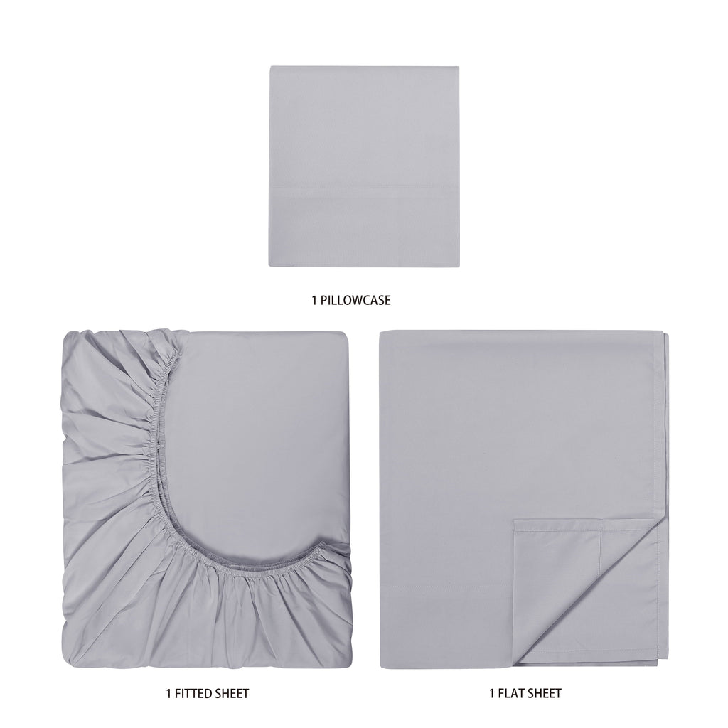 Cooling Sateen Kids Soft Microfiber Sheet Set, Gray, Twin, 3 Pieces - Premium Ultra-Soft Pillowcase Pair for Sleeping Detail
