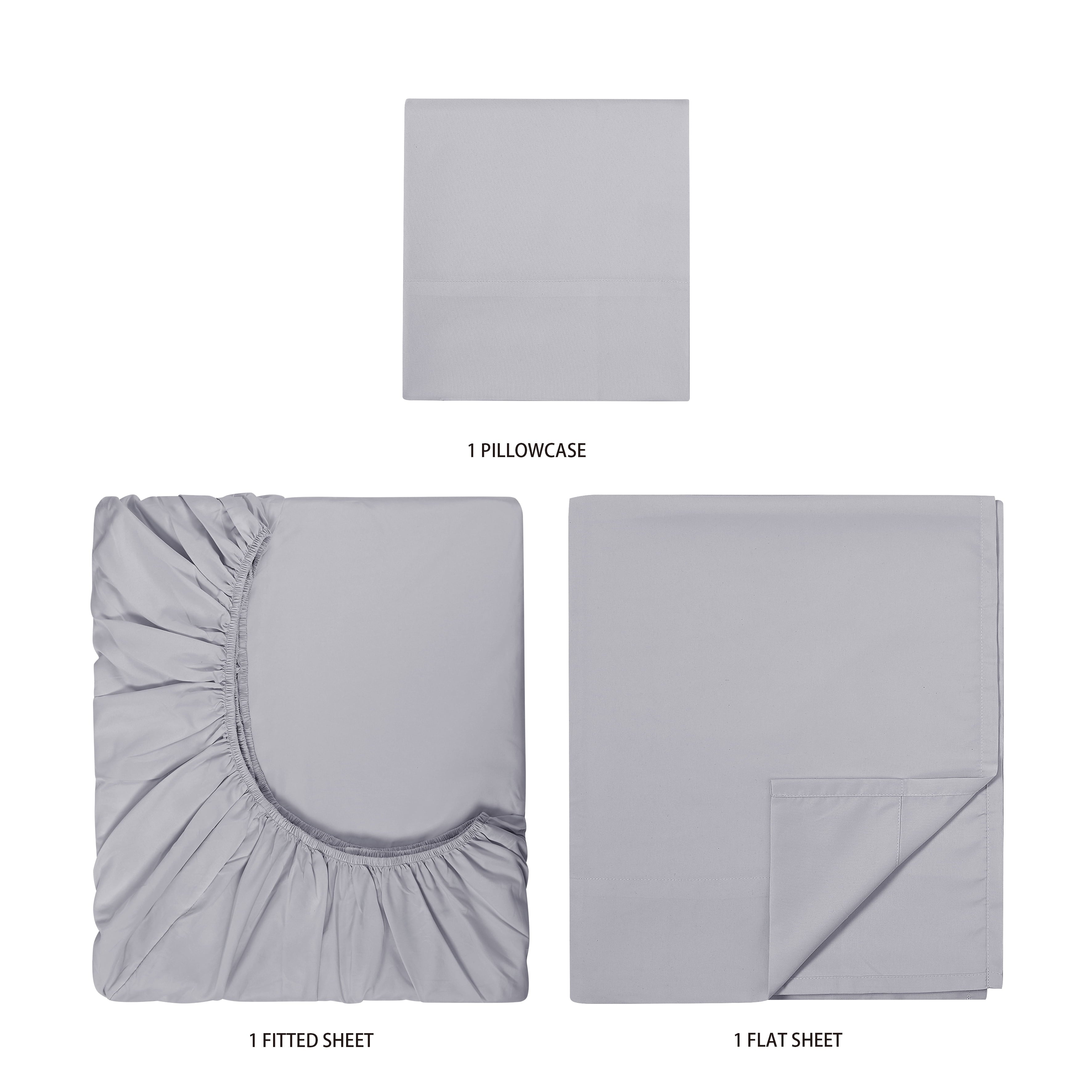Cooling Sateen Kids Soft Microfiber Sheet Set, Gray, Twin, 3 Pieces - Premium Ultra-Soft Pillowcase Pair for Sleeping Detail