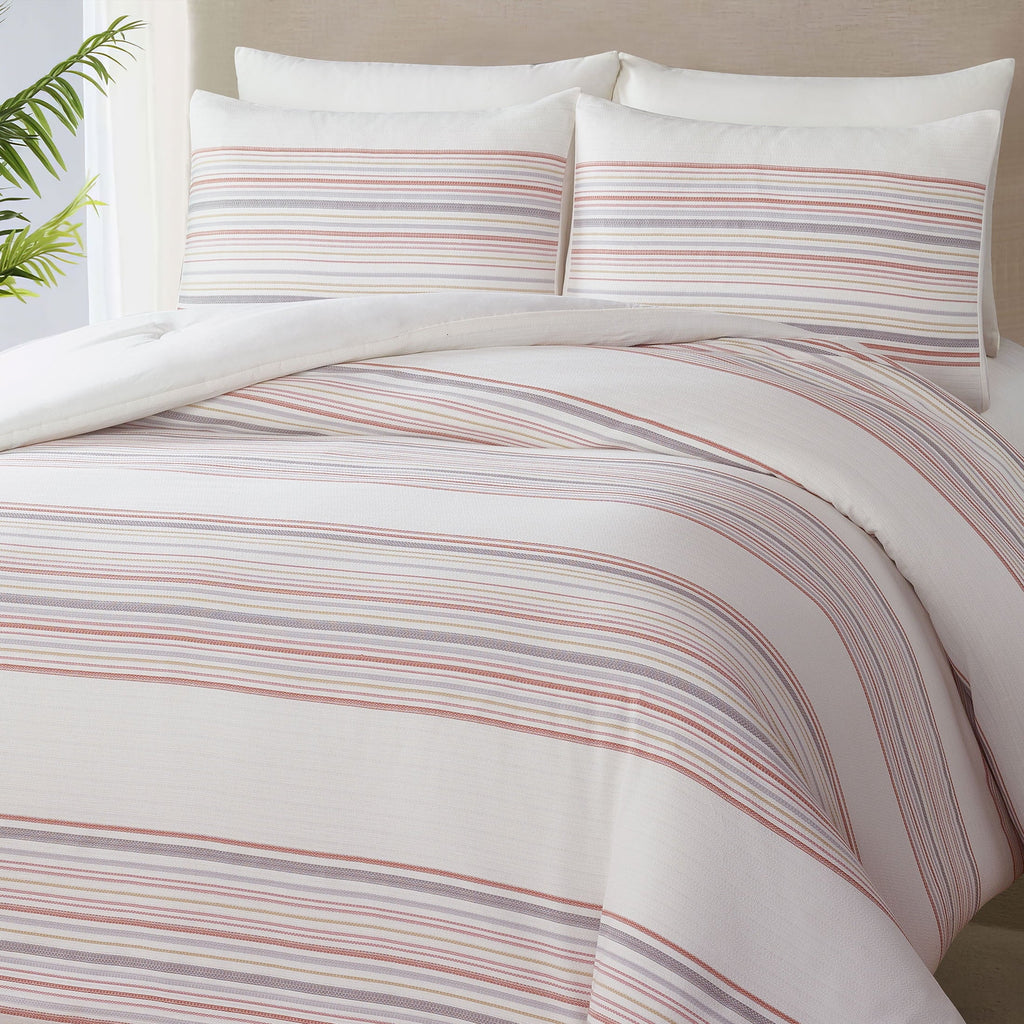 Hypoallergenic Cloud 3-Piece Red Yarn Dye Stripe Comforter Set, Full/Queen - Cloud-Like Soft Lightweight Bed Comforter Detail