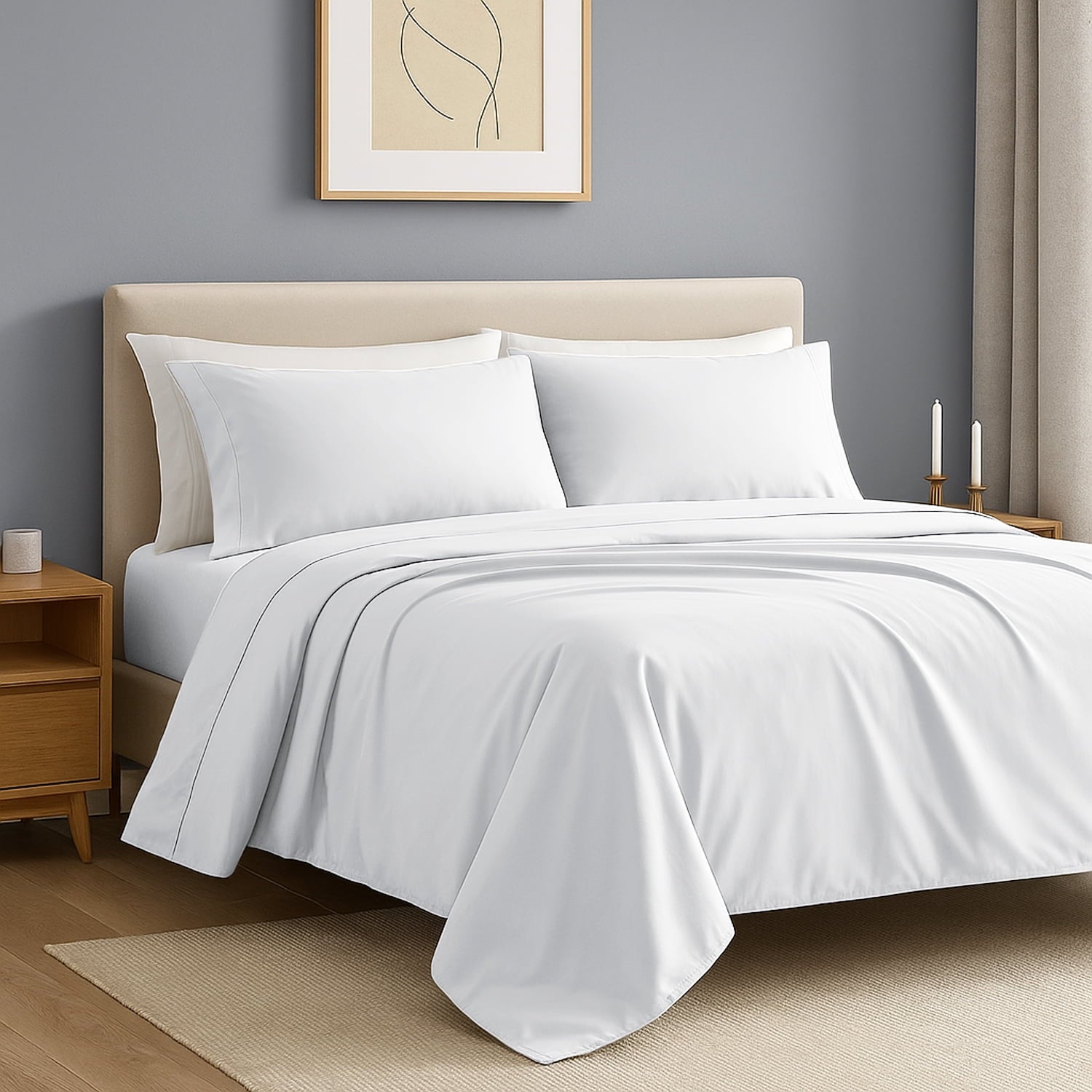 Wrinkle-Resistant IR 3 Piece 1800 Series Deep Pocket Soft Microfiber Solid Bed Sheet Set for Kids, White Twin Size - Breathable Egyptian Cotton Flat & Fitted Sheets Detail