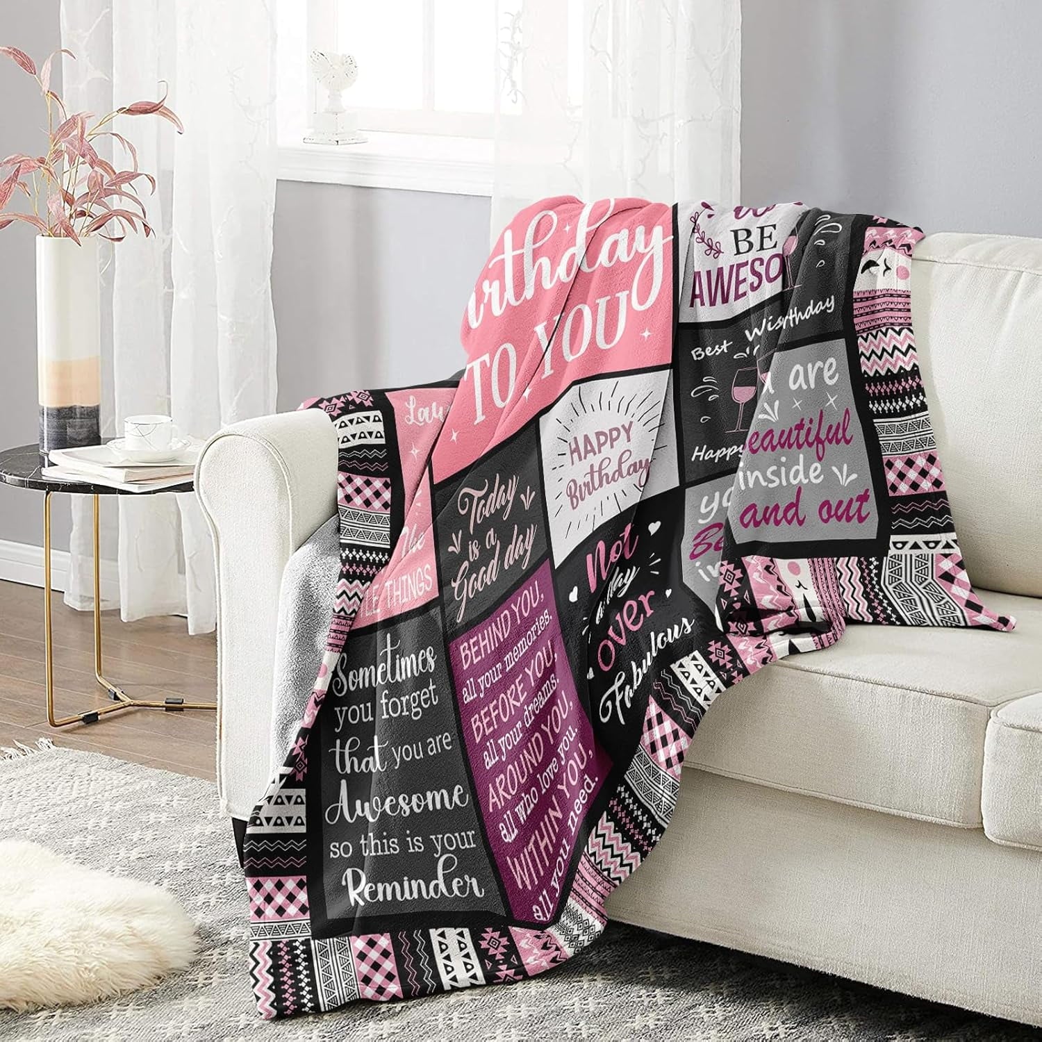 Lightweight Warm Birthday Gifts for Women Girls Throw Blanket, Happy Birthday Decorations for Women, Gifts for Women Birthday Unique, ... - Cozy Fleece Throw Blanket for Couch & Bed Detail
