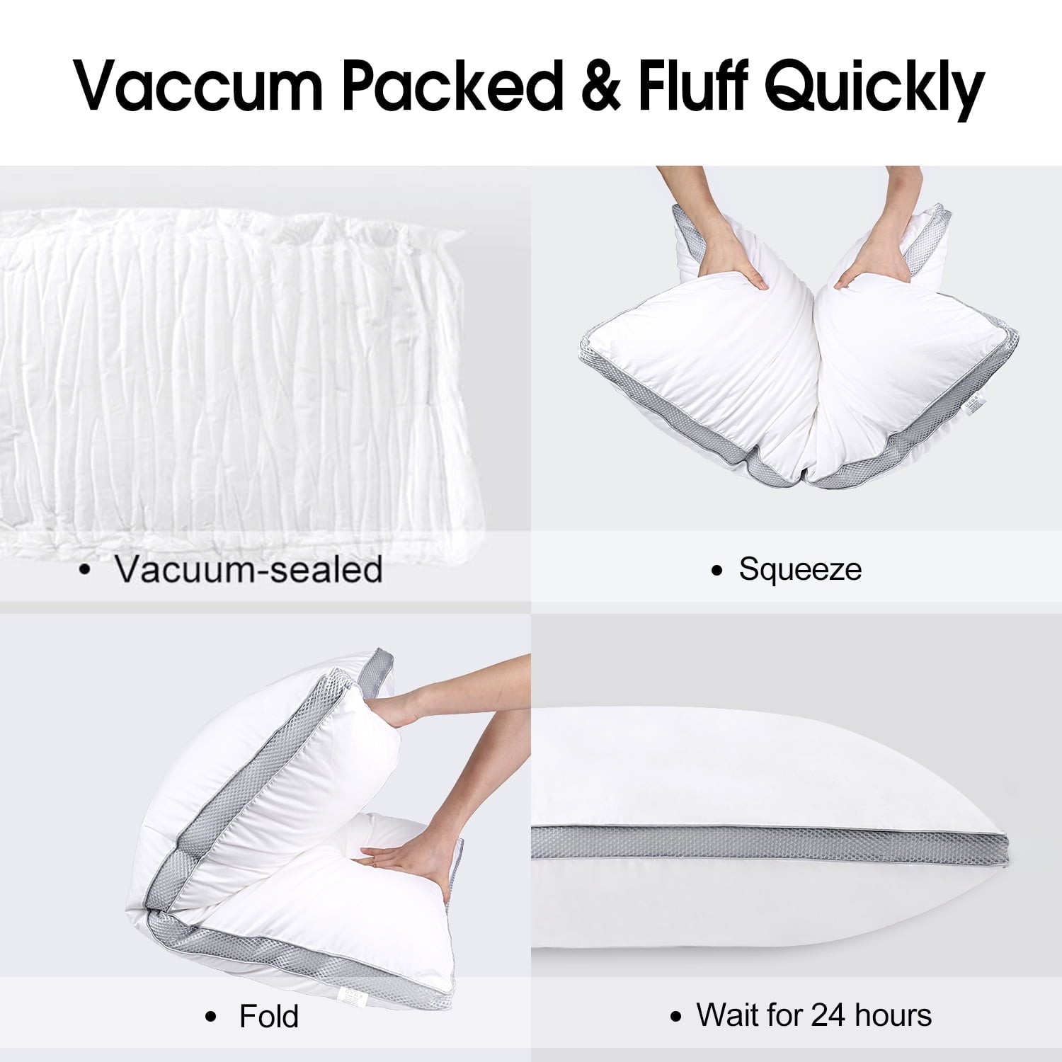 Decorative Plump Down Alternative Bed Pillow with Cotton Cover and Gusset, 2 Pack, Queen, 20"x26" - Orthopedic Shredded Foam Bed Pillow Set Detail