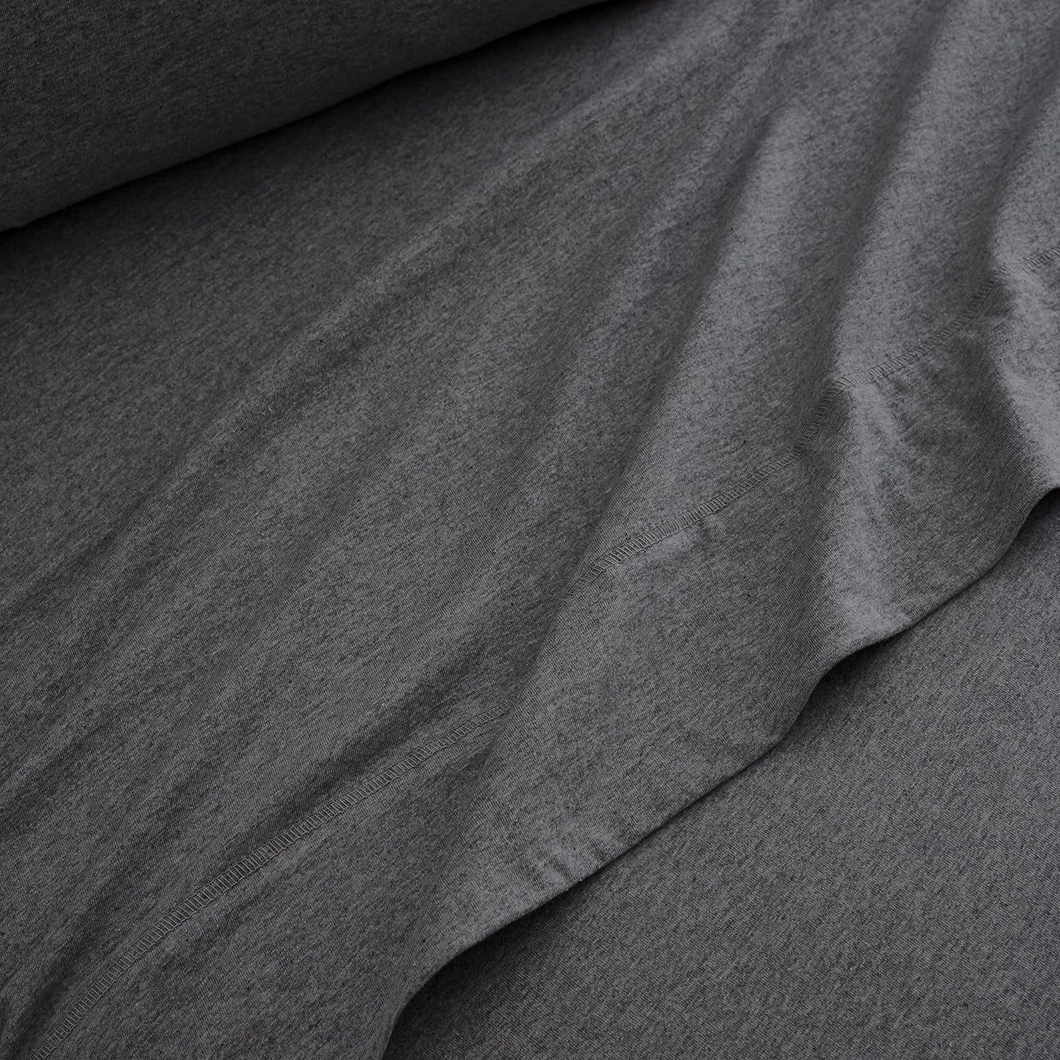 Premium Egyptian Cotton Jersey Sheet Set - 4 Pieces Queen Cotton Sheets Set - Stretchable Ultrasoft Luxury Knit Bed Linen (Dark Gray, Queen) - Luxury Bed Sheet Set with Deep Pockets Detail