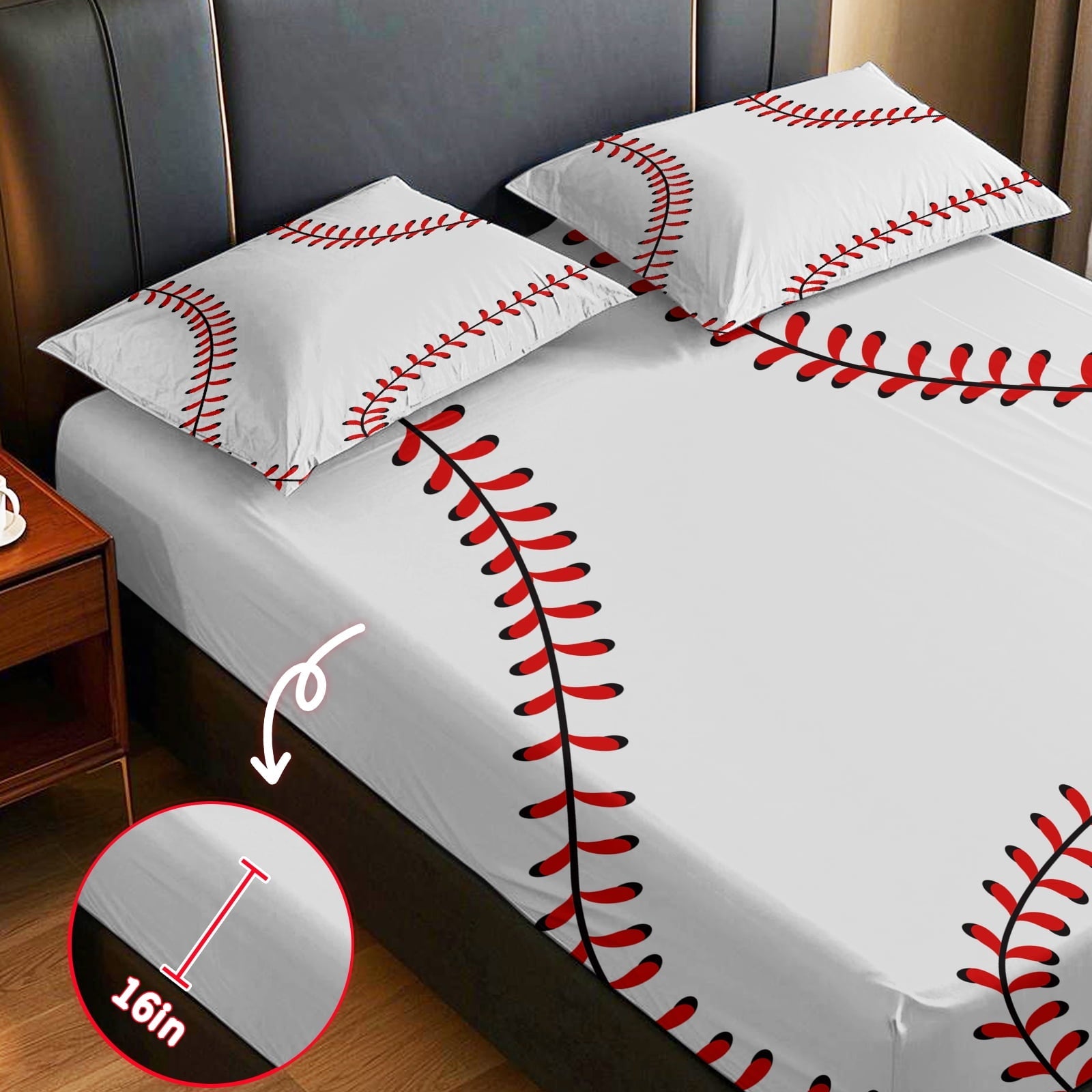 Cooling Sateen Baseball Sheet Set Sports Theme Bedding Set for Kids 3D Baseball Pattern Bed Sheets Baseball Games Bed Sheet Set Room... - Cooling Hotel Quality Bedding Sheets and Pillowcases Detail