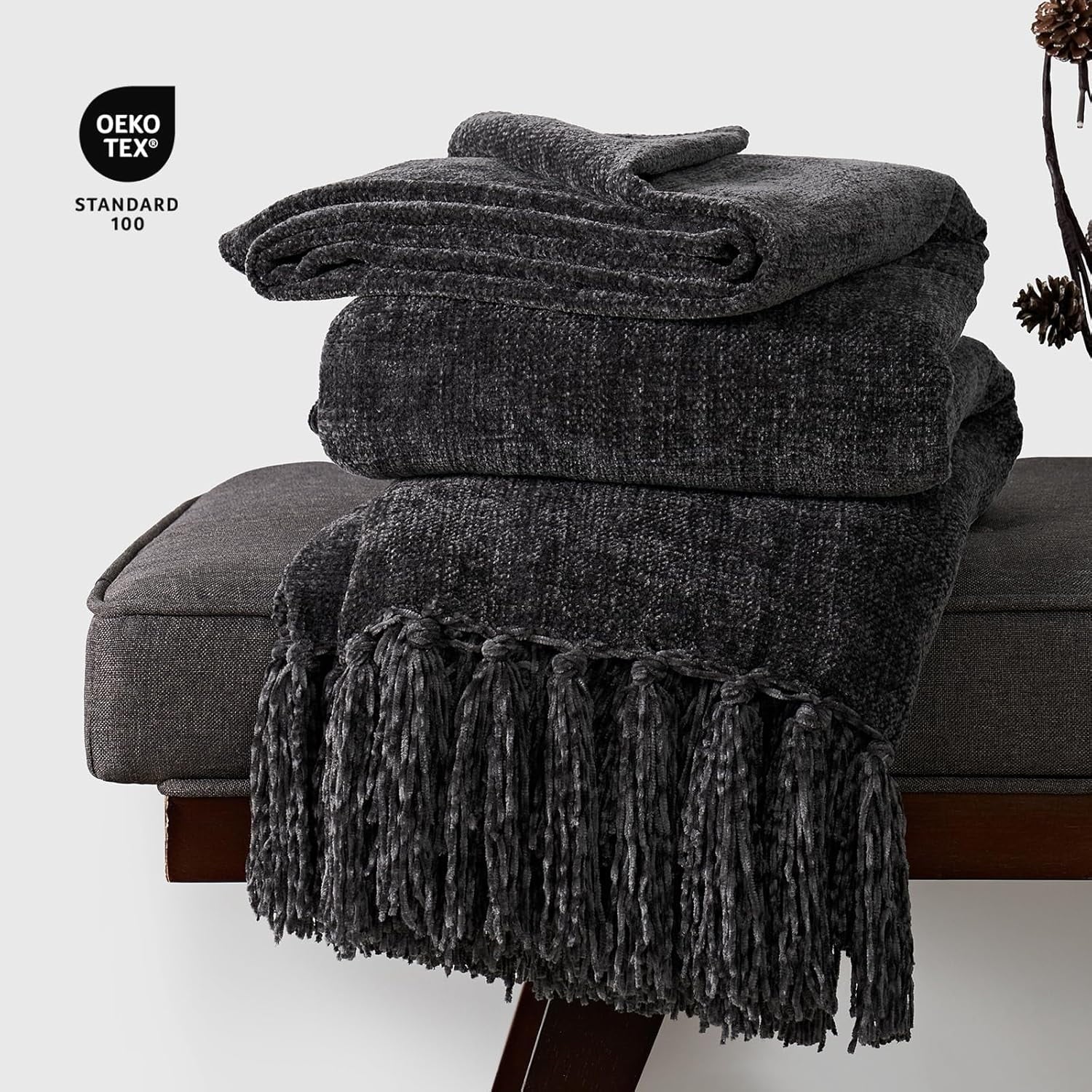 Lightweight Warm Soft Chenille Throw Blanket for Couch, Cozy Plush Fuzzy Decorative Chenille Knit Throw Blanket with Tassels, Lightwei... - Luxury Knitted Decorative Throw Blanket with Fringes Detail